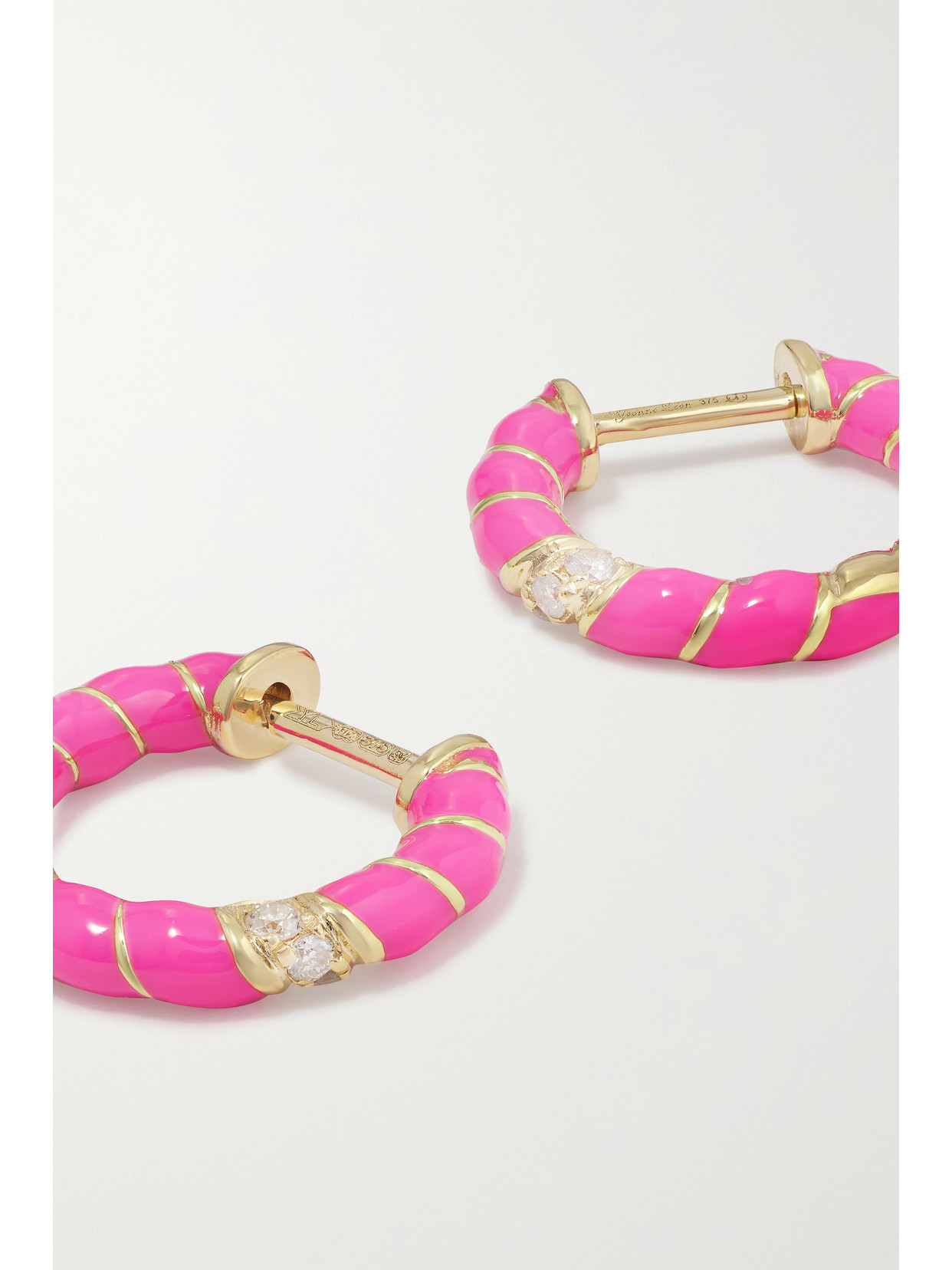 Yvonne Léon 9-karat Gold, Enamel And Diamond Hoop Earrings In Pink