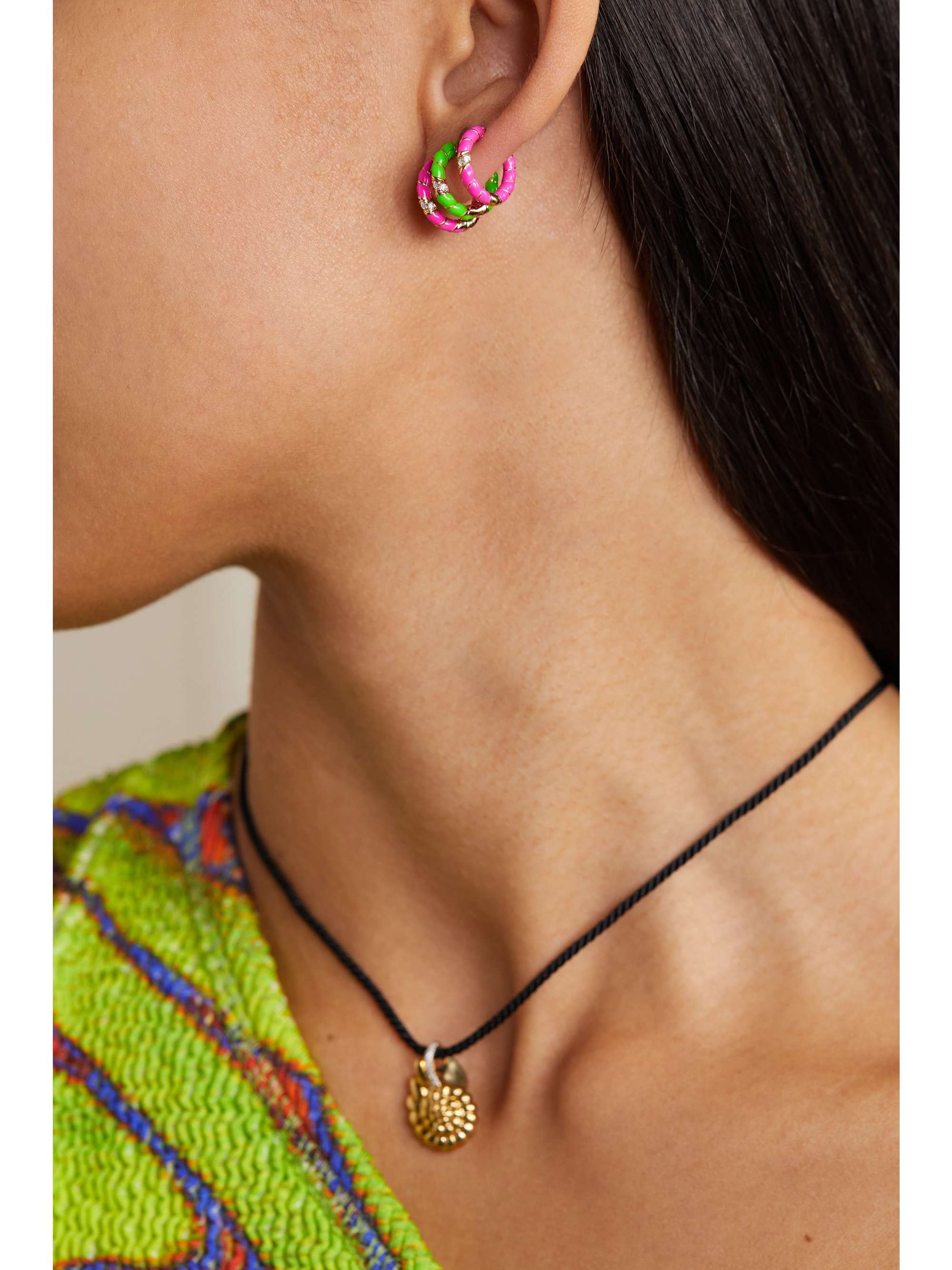 YVONNE LÉON 9-karat gold, enamel and diamond hoop earrings