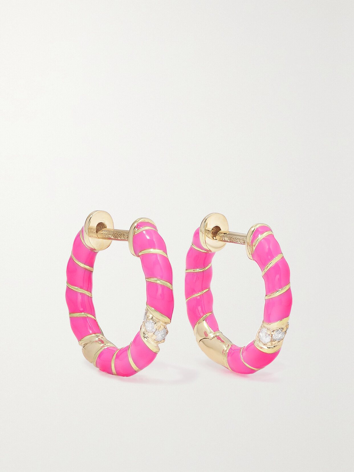 Yvonne Léon 9-karat Gold, Enamel And Diamond Hoop Earrings In Pink