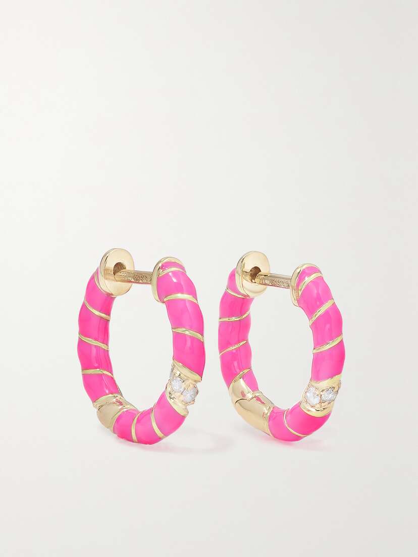 Yvonne Léon 9-karat Gold, Enamel And Diamond Hoop Earrings