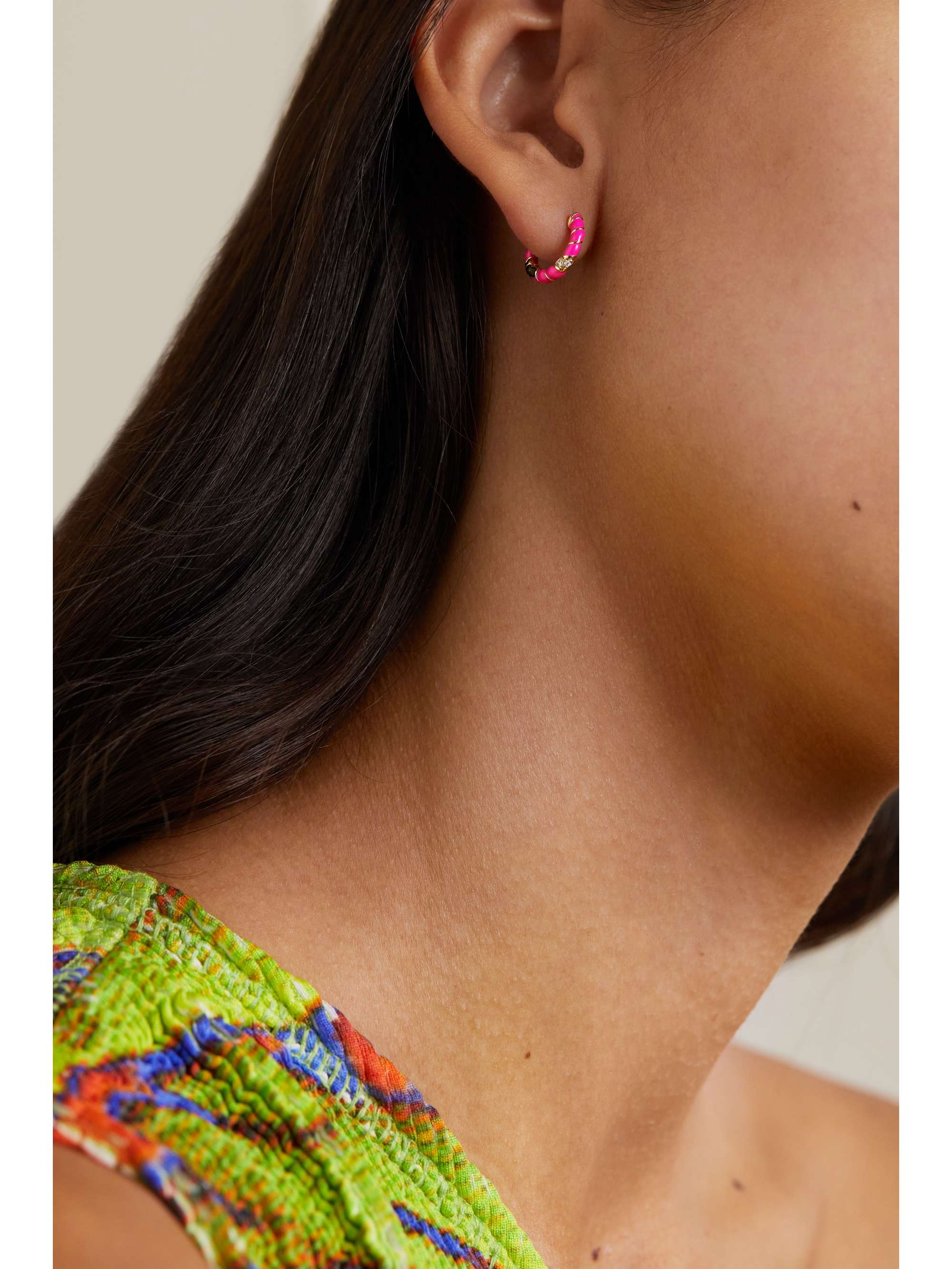 YVONNE LÉON 9-karat gold, enamel and diamond hoop earrings