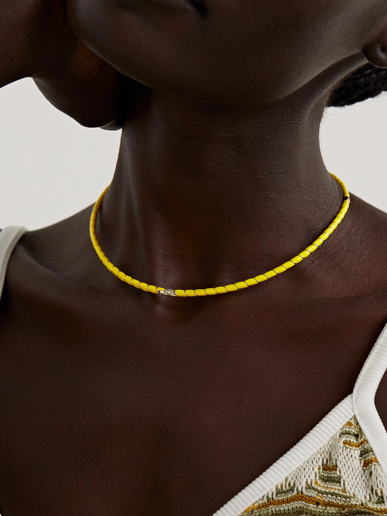 Shop Yvonne Léon 9-karat Gold, Enamel And Diamond Necklace In Yellow