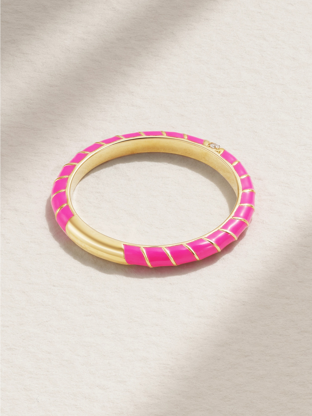 Shop Yvonne Léon Alliance 9-karat Gold, Enamel And Diamond Ring In Pink