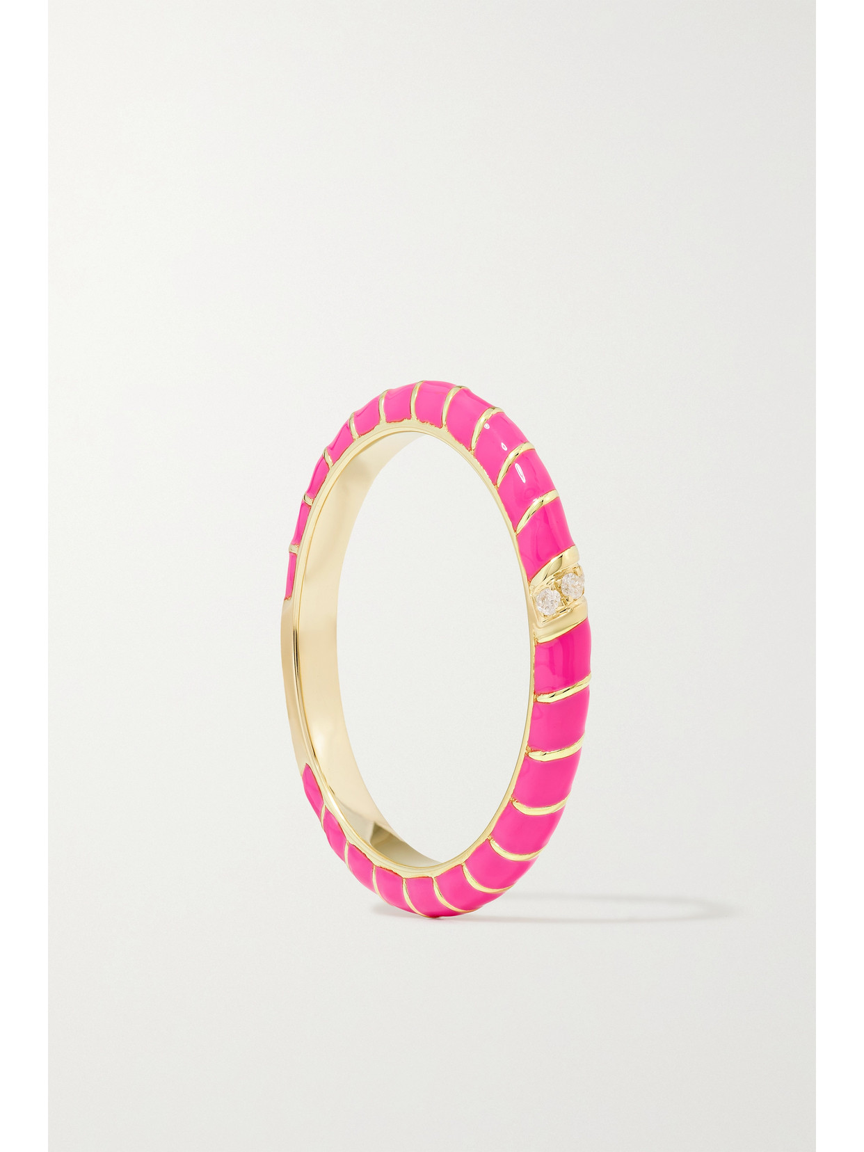 Shop Yvonne Léon Alliance 9-karat Gold, Enamel And Diamond Ring In Pink