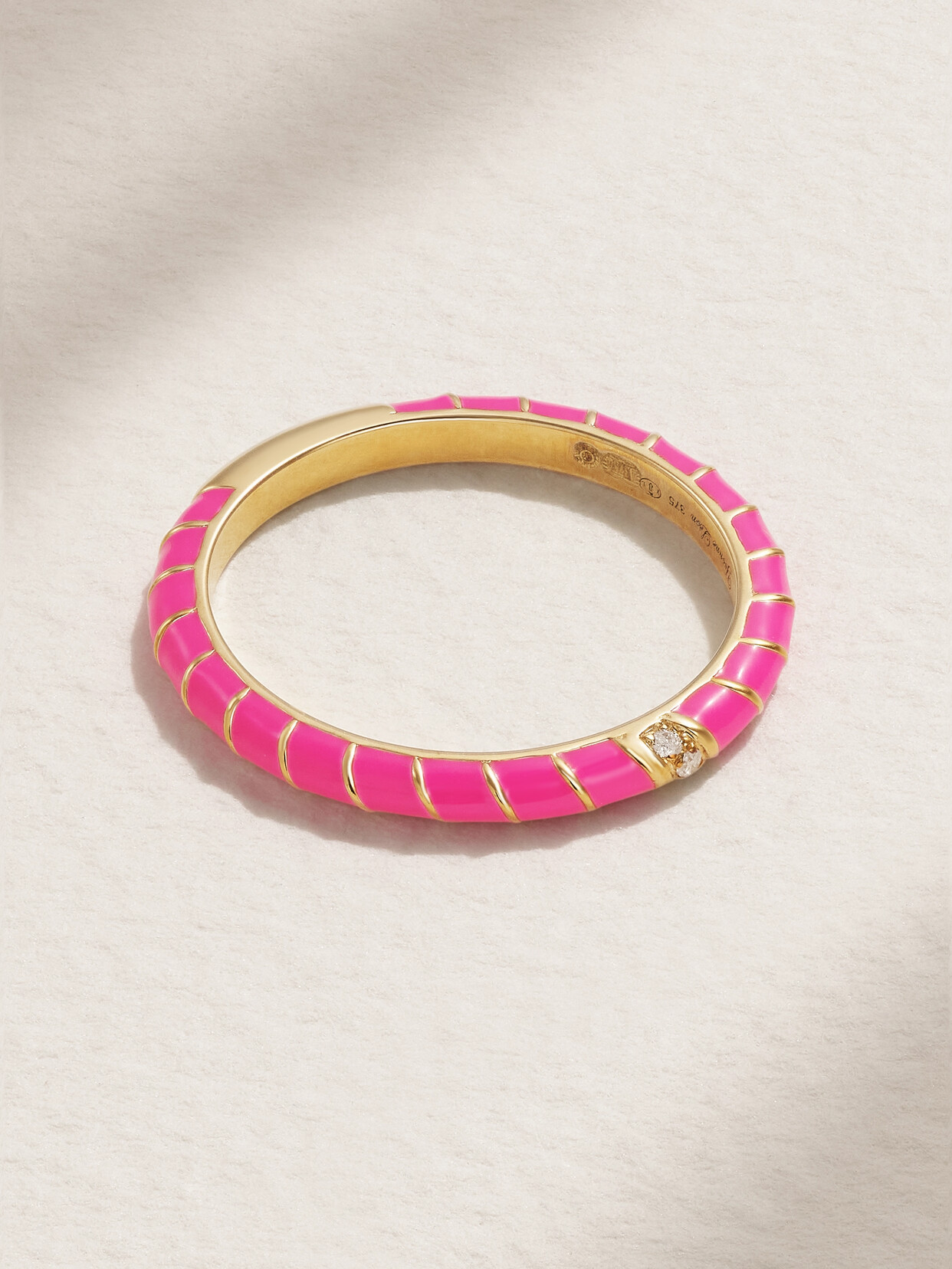 Yvonne Léon Alliance 9-karat Gold, Enamel And Diamond Ring In Pink