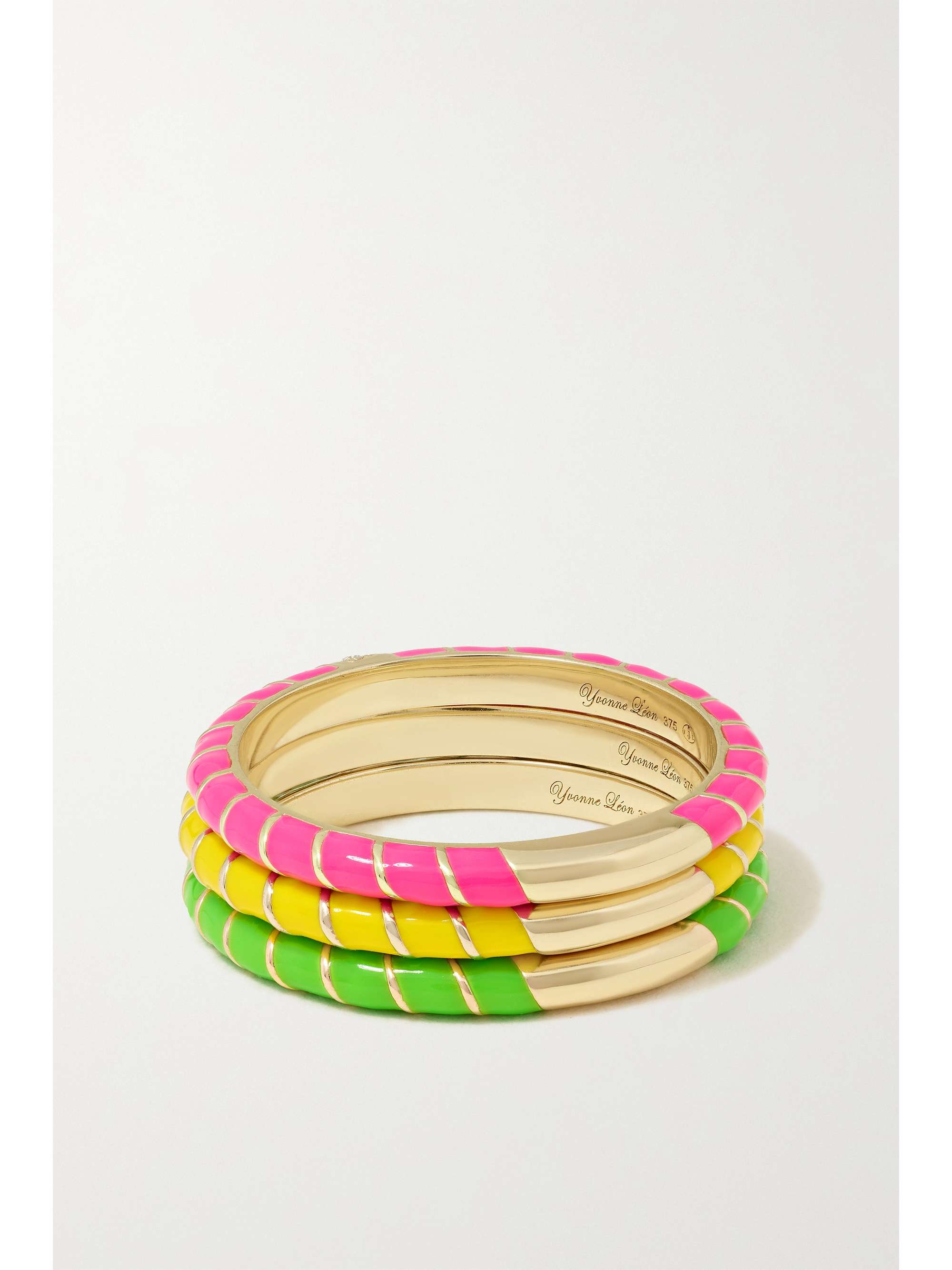 YVONNE LÉON Alliance set of three 9-karat gold, enamel and diamond rings