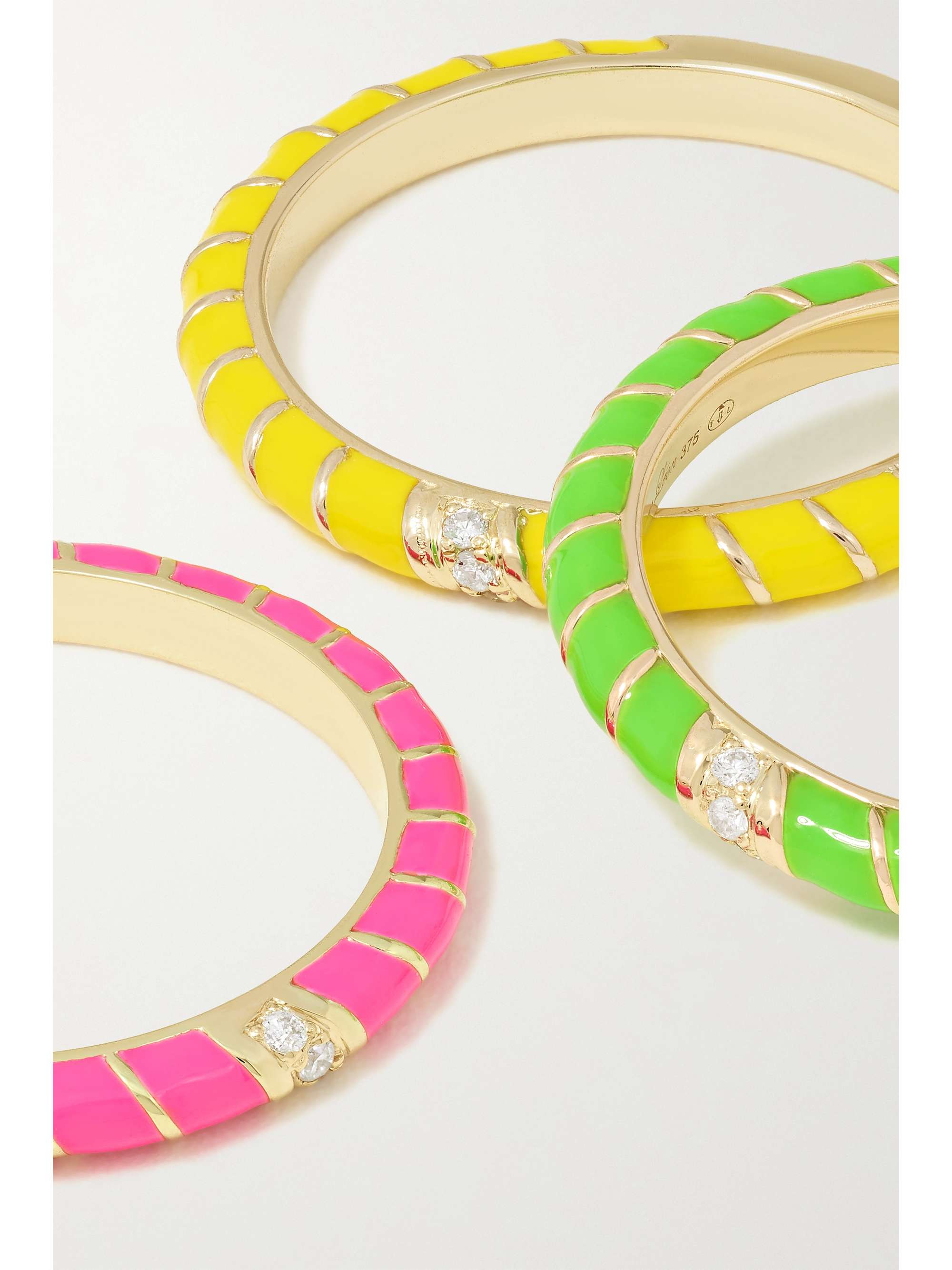 YVONNE LÉON Alliance set of three 9-karat gold, enamel and diamond rings
