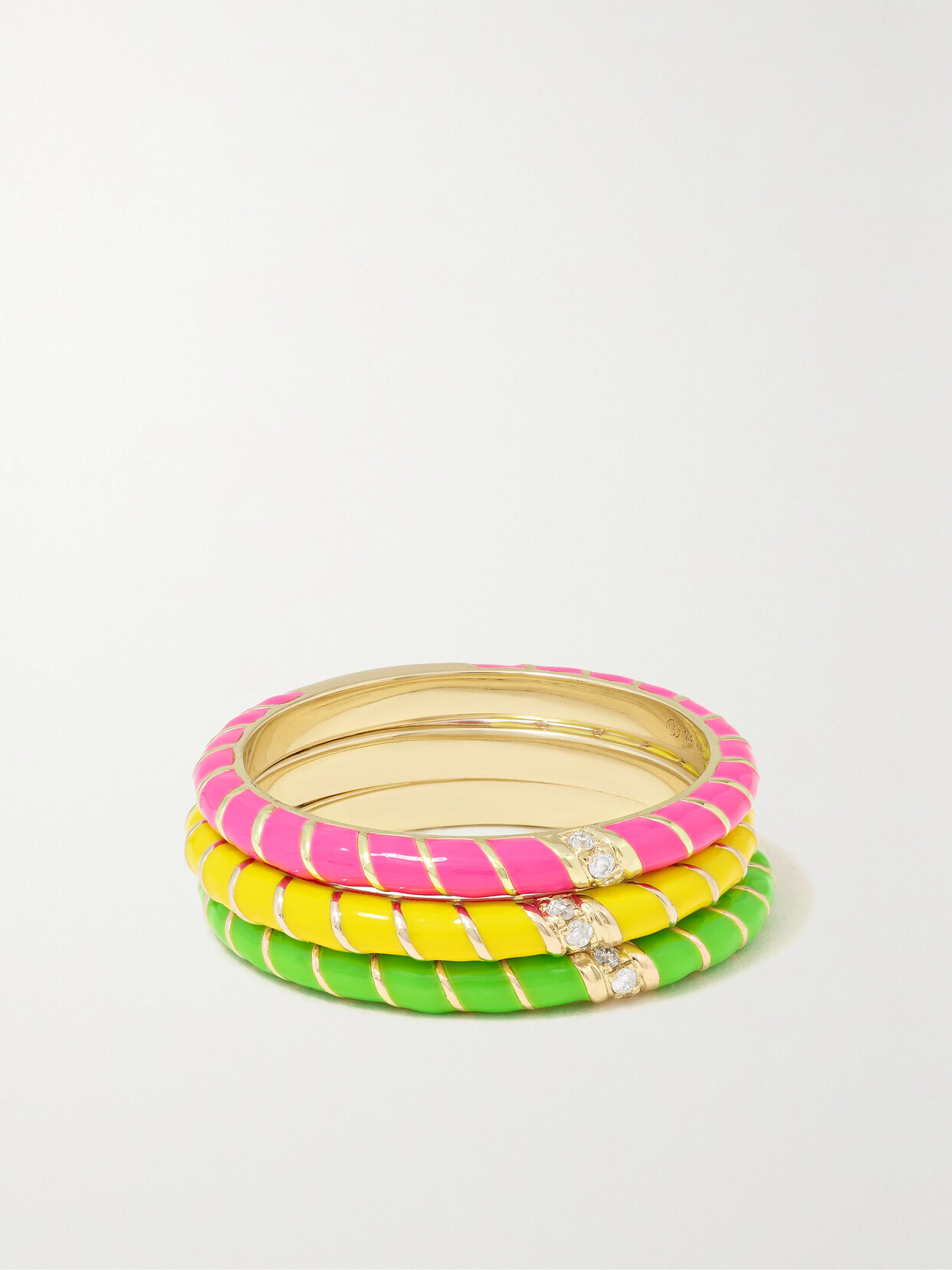 Yvonne Léon - Alliance Set Of Three 9-karat Gold, Enamel And Diamond Rings - 6