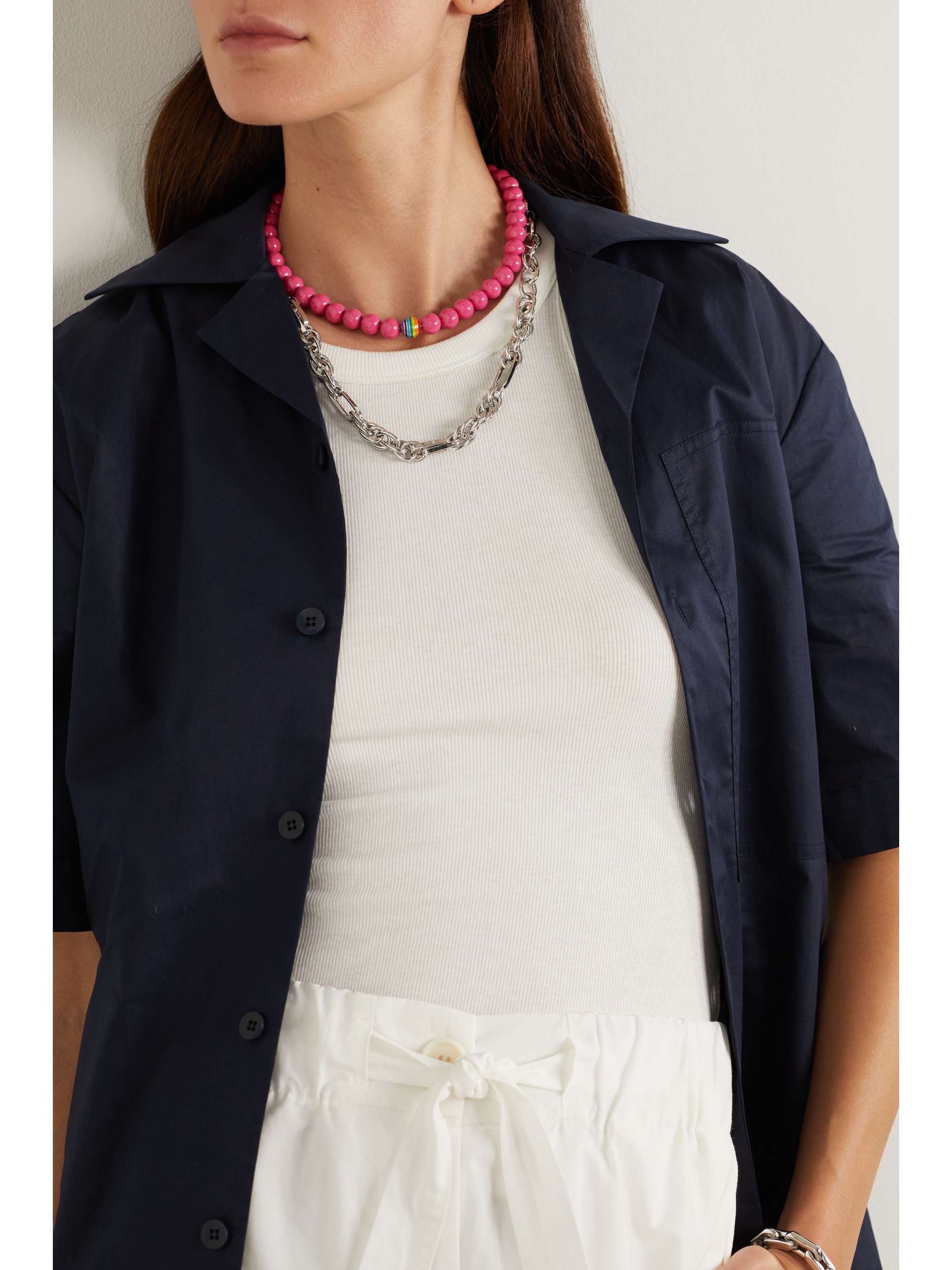 LAUREN RUBINSKI Sterling silver, 14-karat gold and enamel necklace