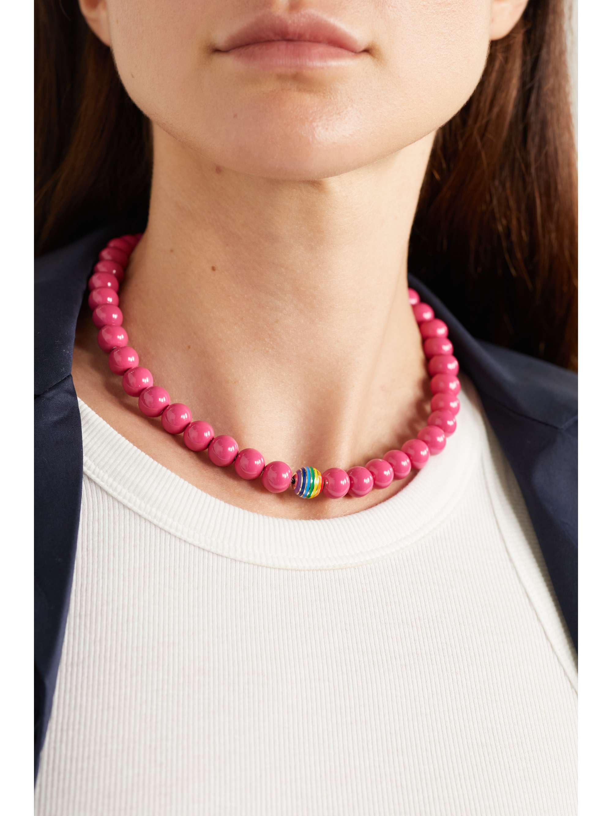 LAUREN RUBINSKI Sterling silver, 14-karat gold and enamel necklace