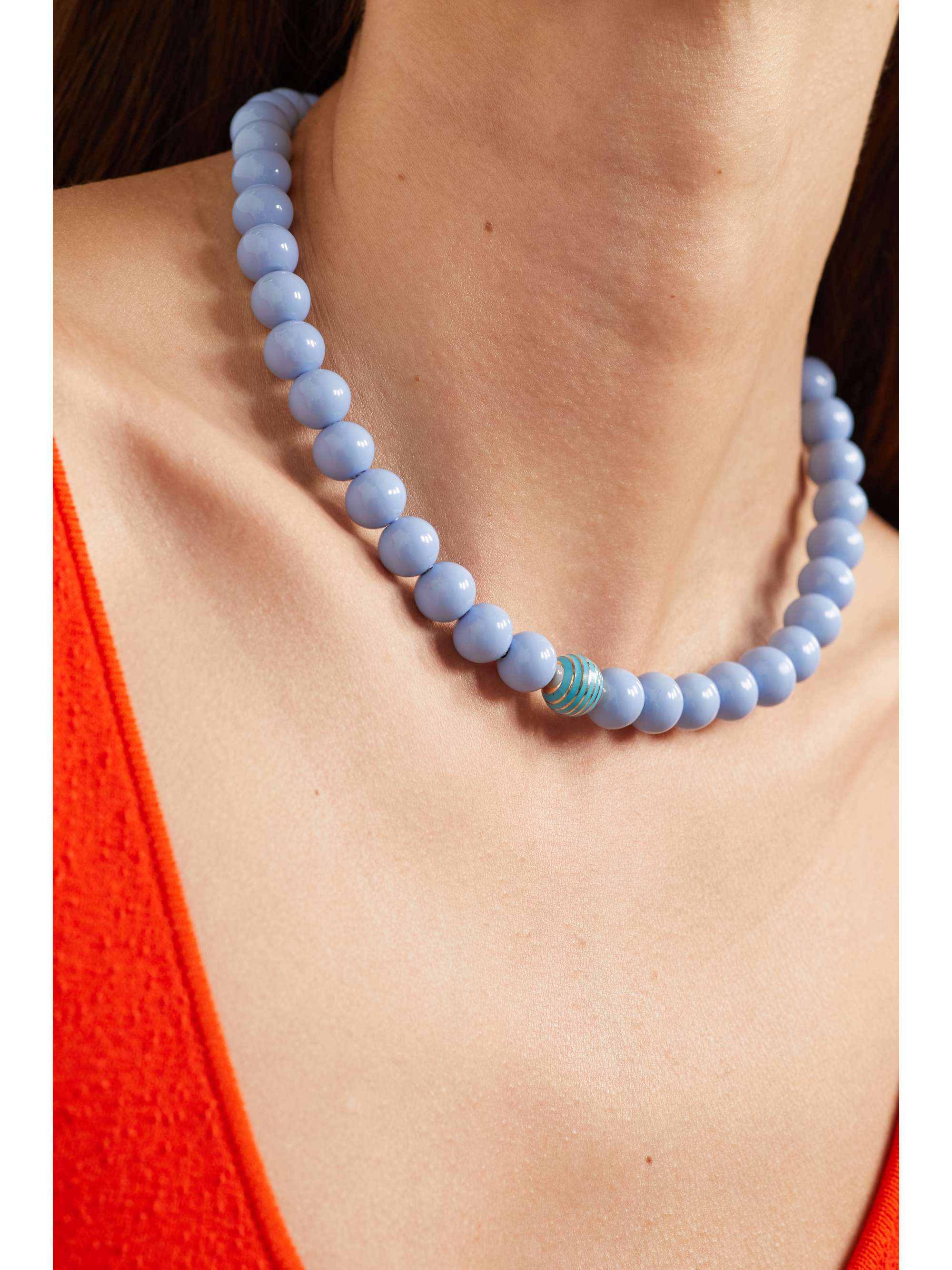 LAUREN RUBINSKI Sterling silver, 14-karat gold and enamel necklace