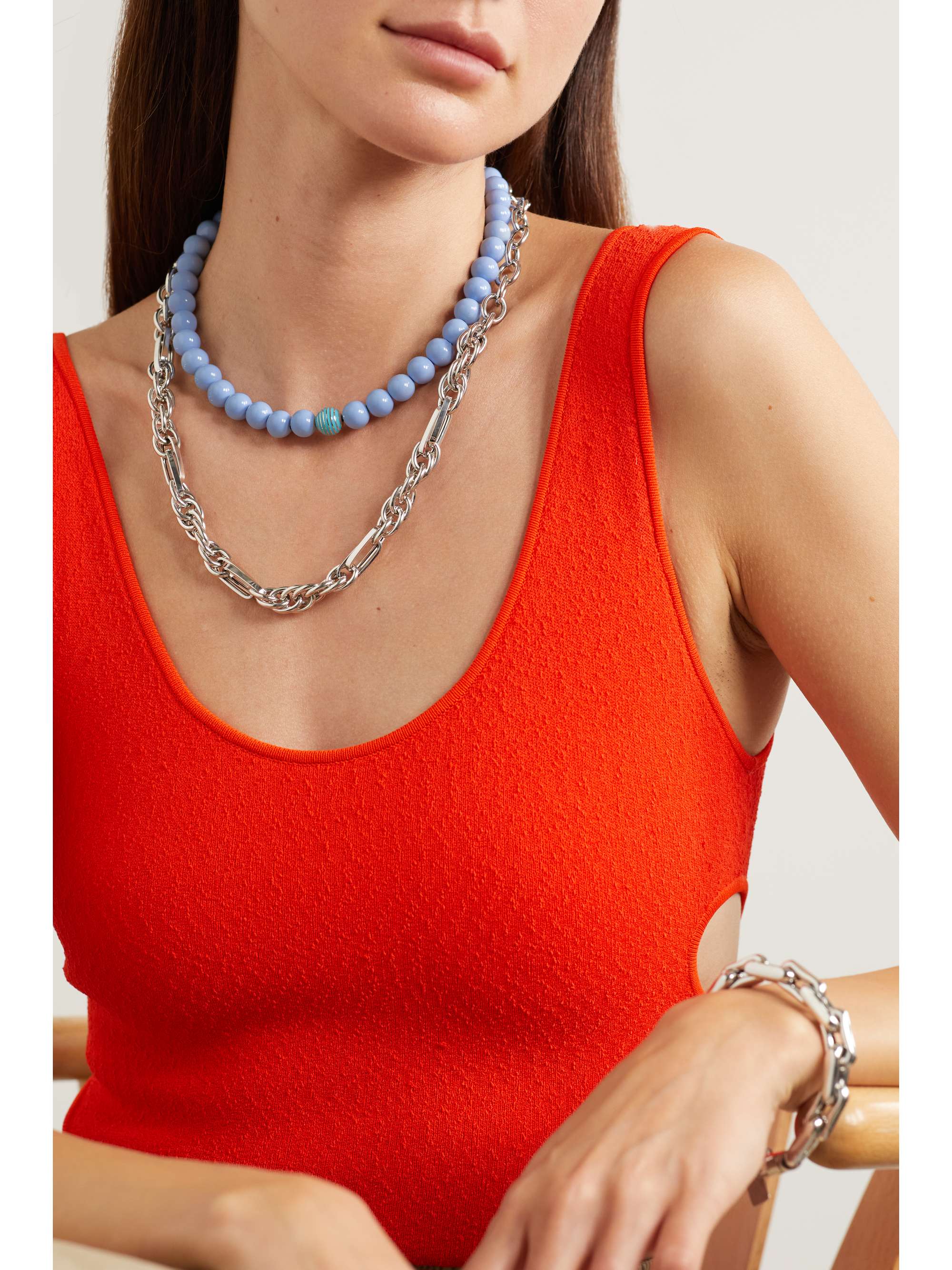 LAUREN RUBINSKI Sterling silver, 14-karat gold and enamel necklace