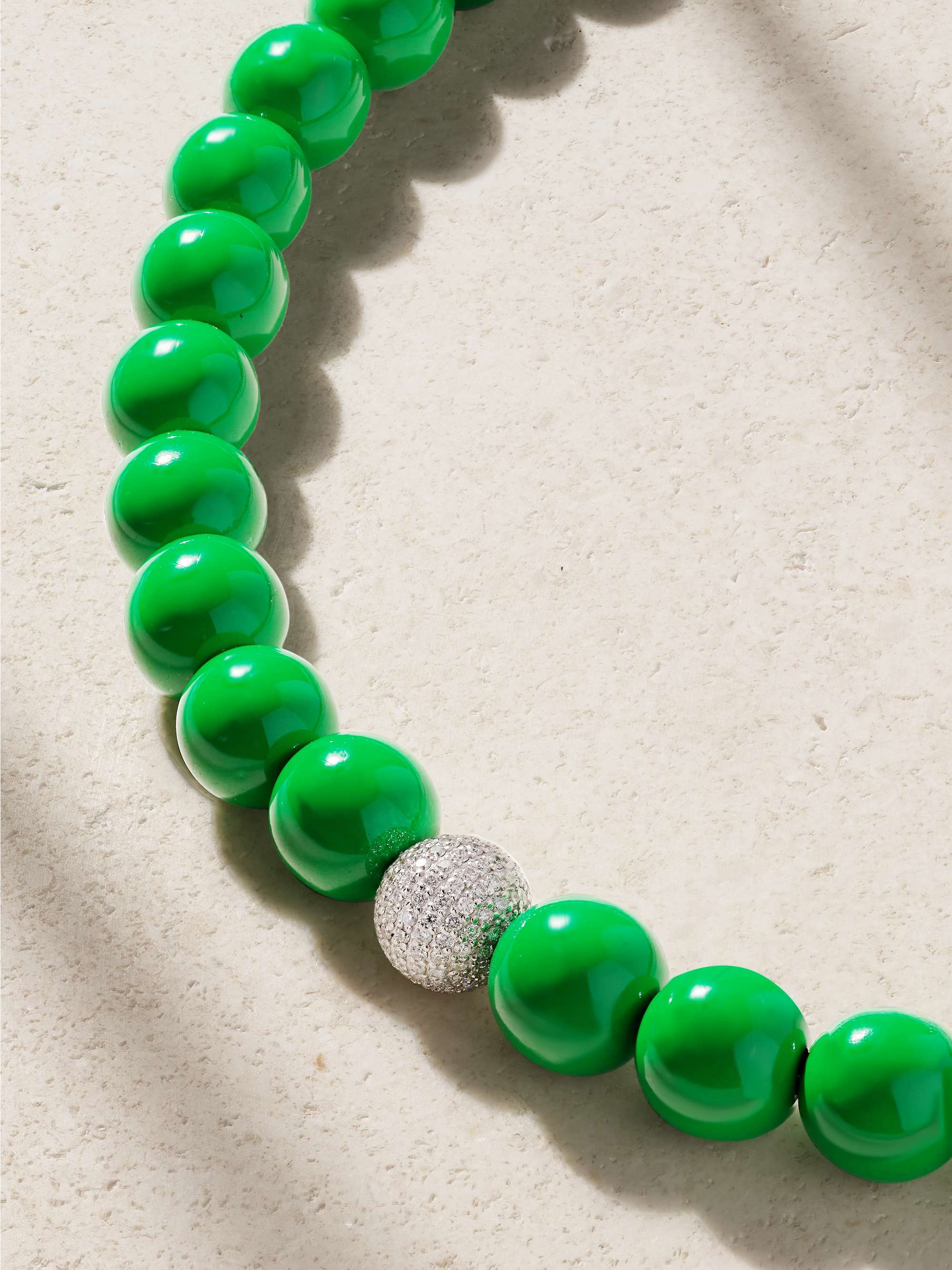 LAUREN RUBINSKI 14-karat white gold, enamel and diamond necklace