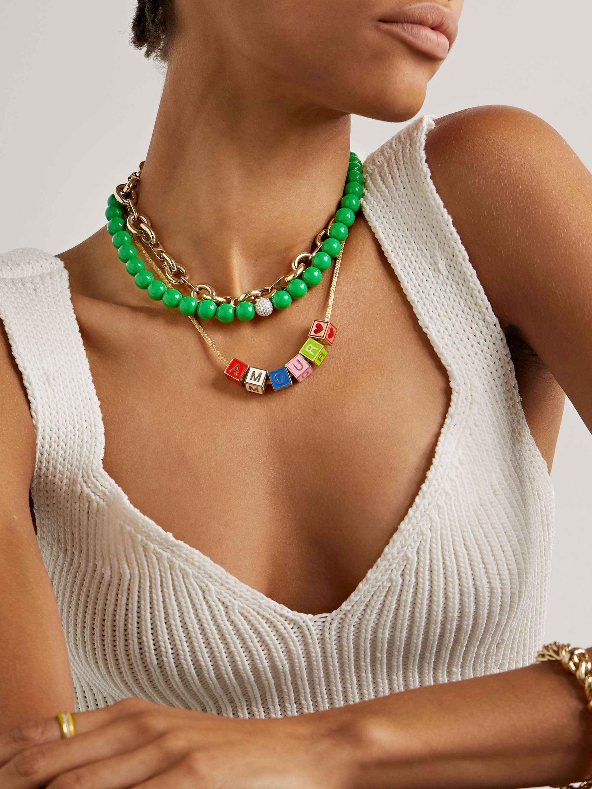 LAUREN RUBINSKI 14-karat white gold, enamel and diamond necklace