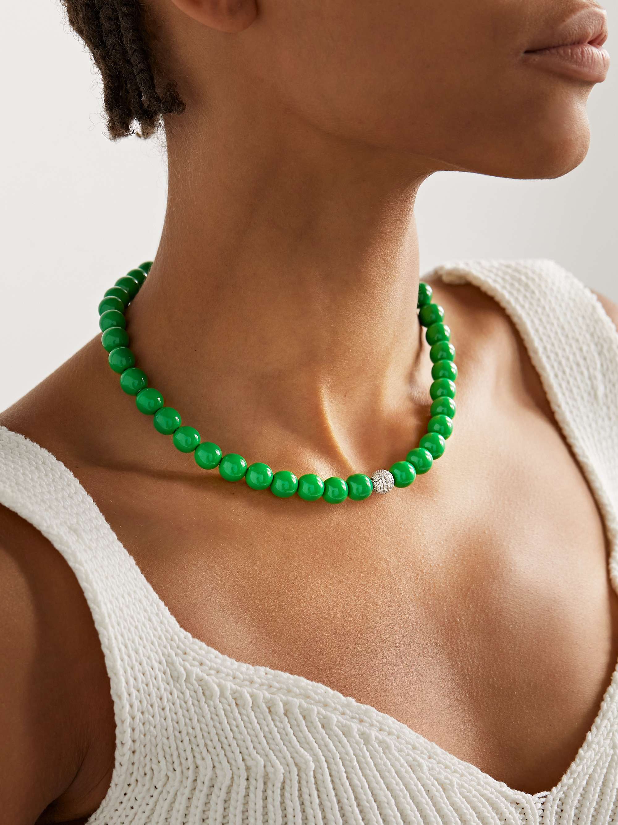 LAUREN RUBINSKI 14-karat white gold, enamel and diamond necklace
