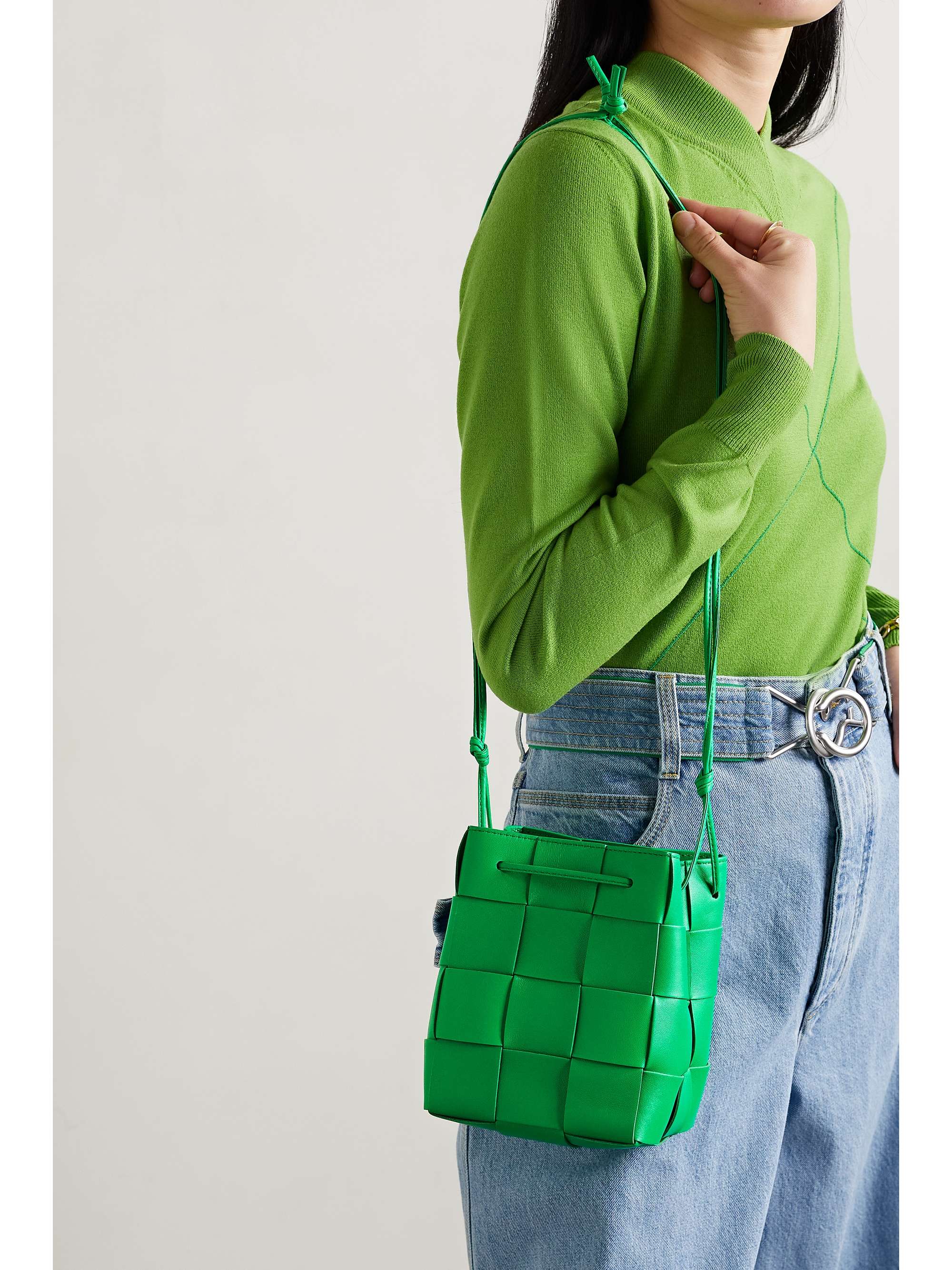 Green Cassette small intrecciato leather bucket bag | BOTTEGA VENETA