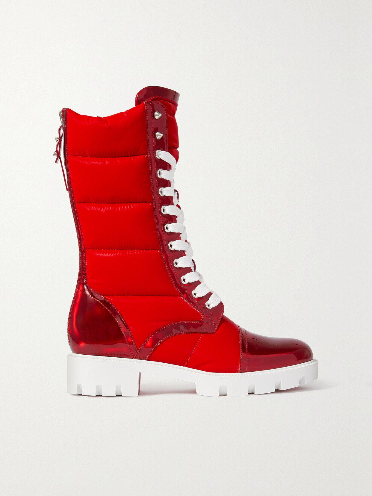 Christian Louboutin Pavleta Studded Quilted Glossed-shell And Iridescent Leather Ankle Boots In Red