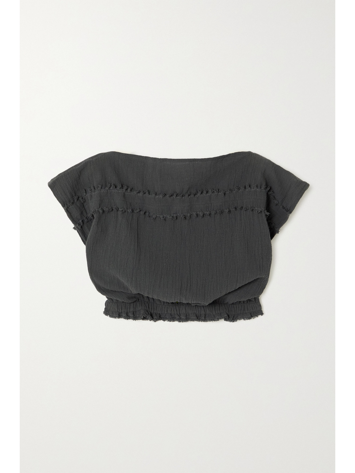 Caravana – + Net Sustain Kanalsin Cropped Frayed Cotton-gauze Top – Navy