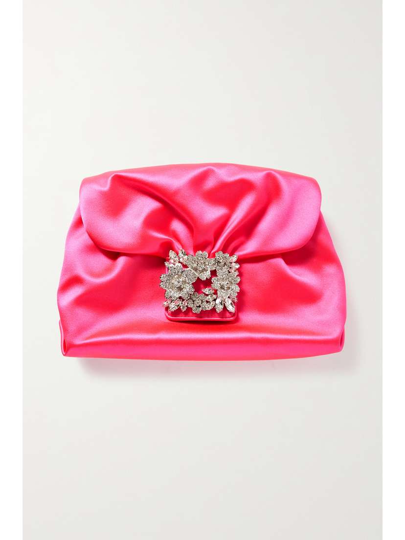 Roger Vivier Rv Bouquet Strass Drape Embellished Satin Clutch