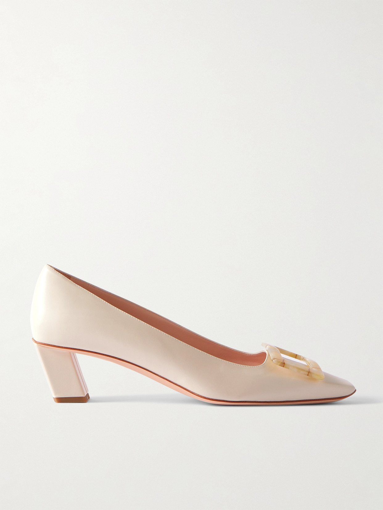 Roger Vivier Belle Vivier Buckled Leather Pumps In Cream