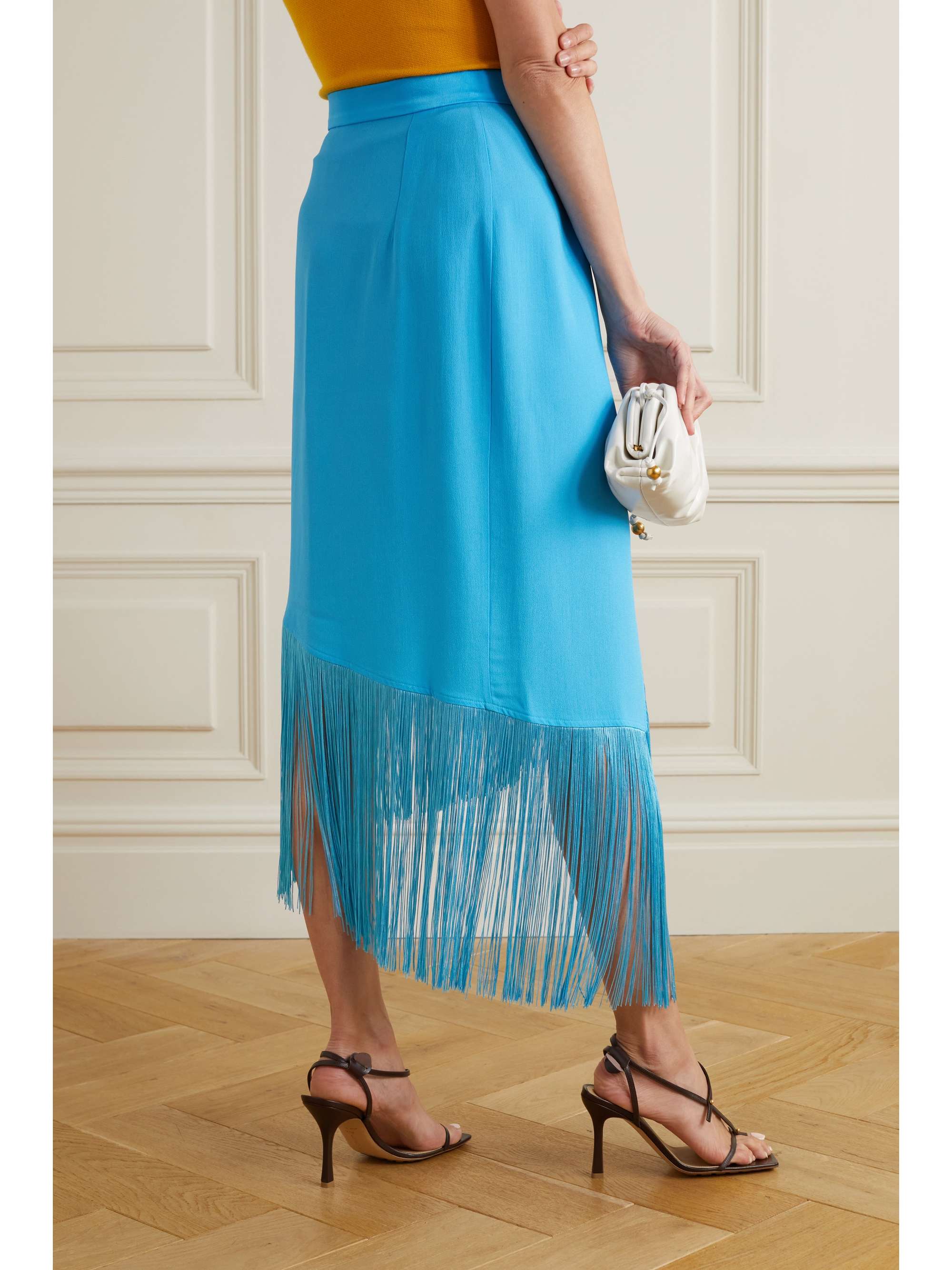 TALLER MARMO + NET SUSTAIN Bossa Nova wrap-effect fringed crepe midi skirt
