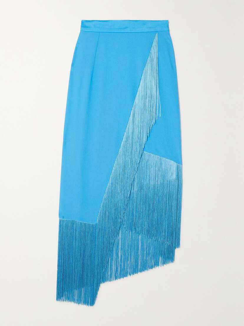 Taller Marmo + Net Sustain Bossa Nova Wrap-effect Fringed Crepe Midi Skirt