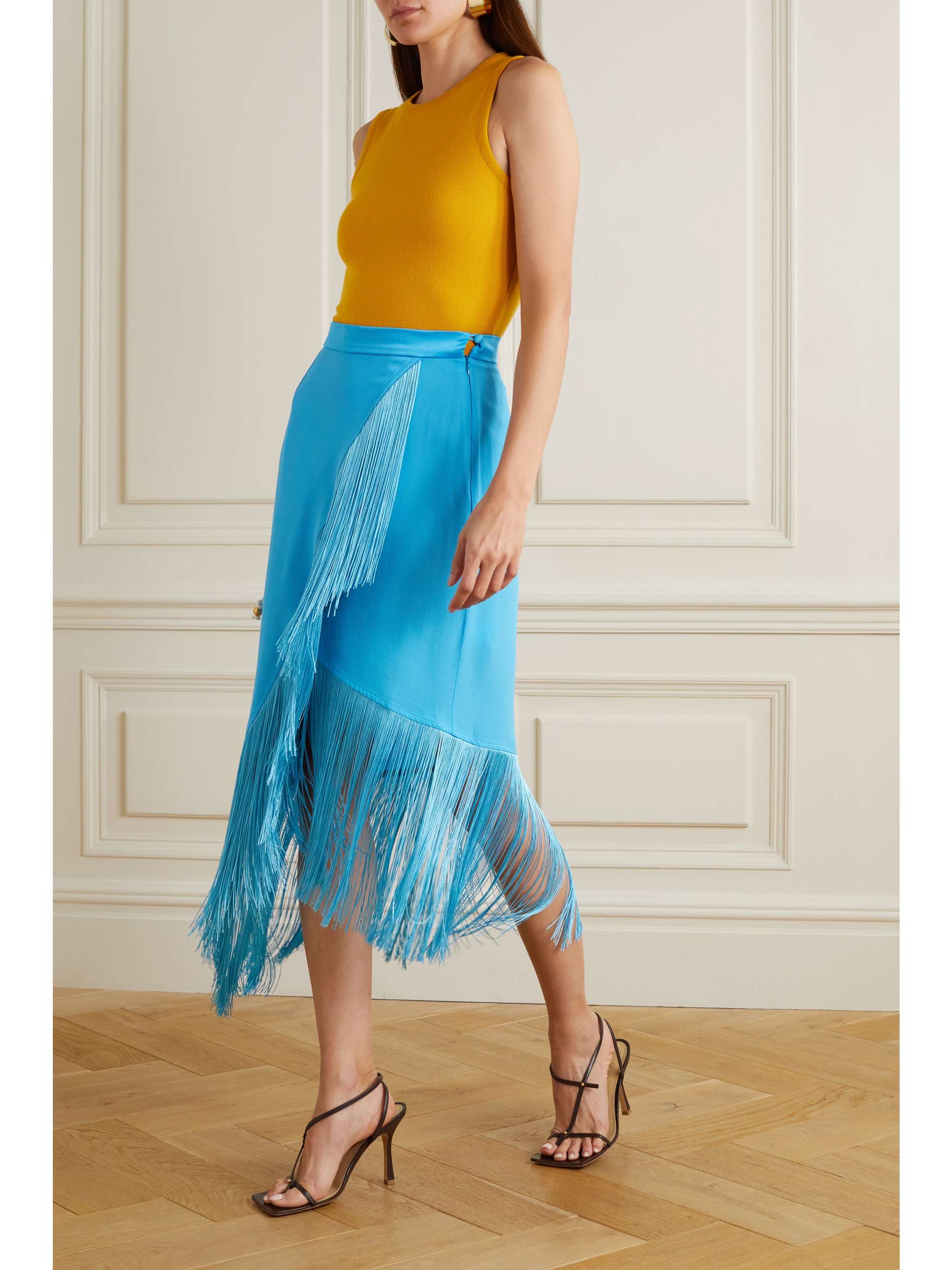 TALLER MARMO + NET SUSTAIN Bossa Nova wrap-effect fringed crepe midi skirt