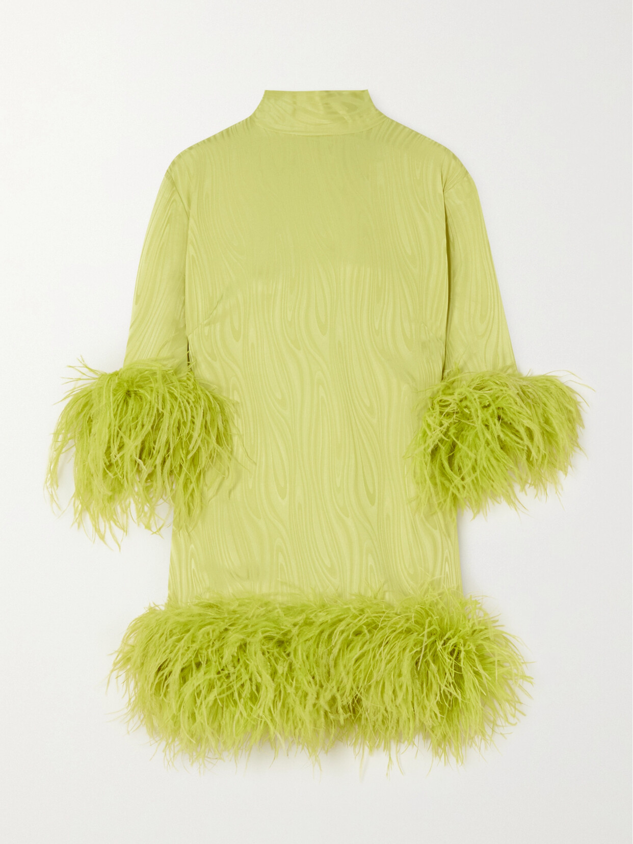 Taller Marmo - + Net Sustain Gina Feather-trimmed Satin-moiré Mini Dress - Green