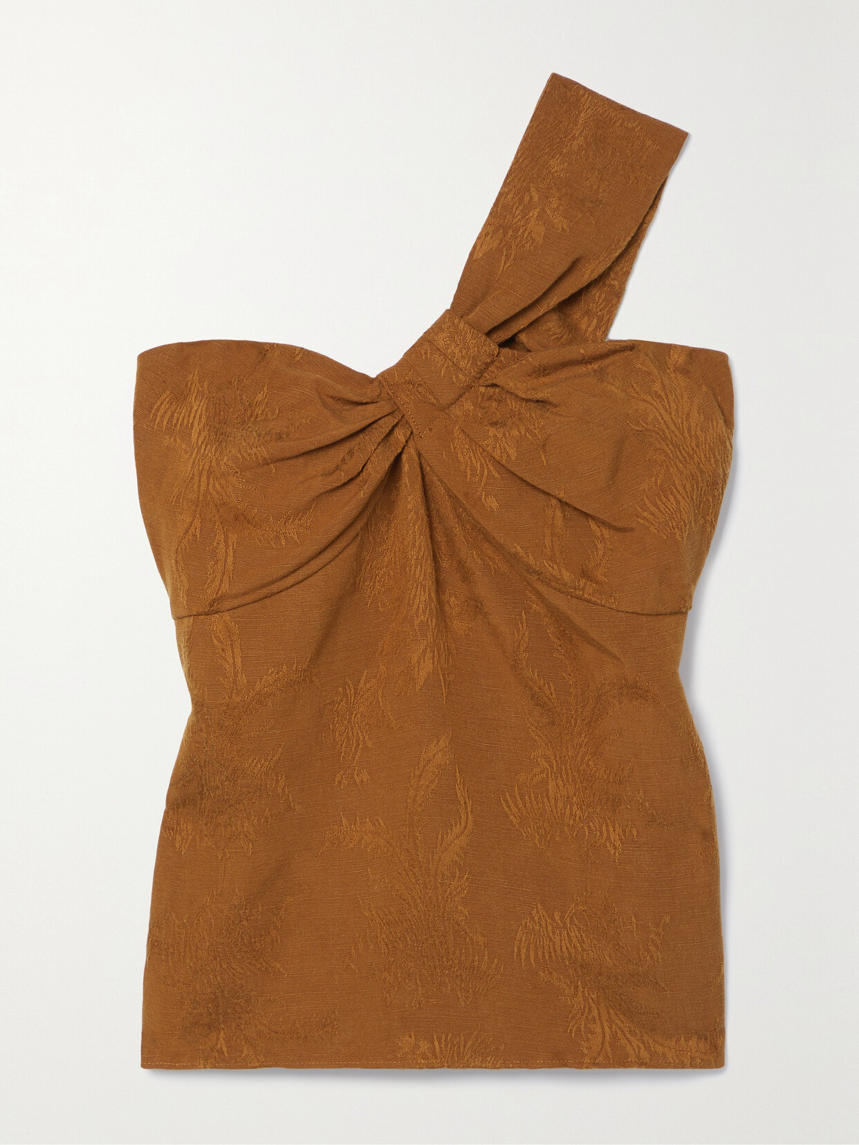 Shop Veronica Beard Belinda One-shoulder Modal And Linen-blend Jacquard Top In Brown