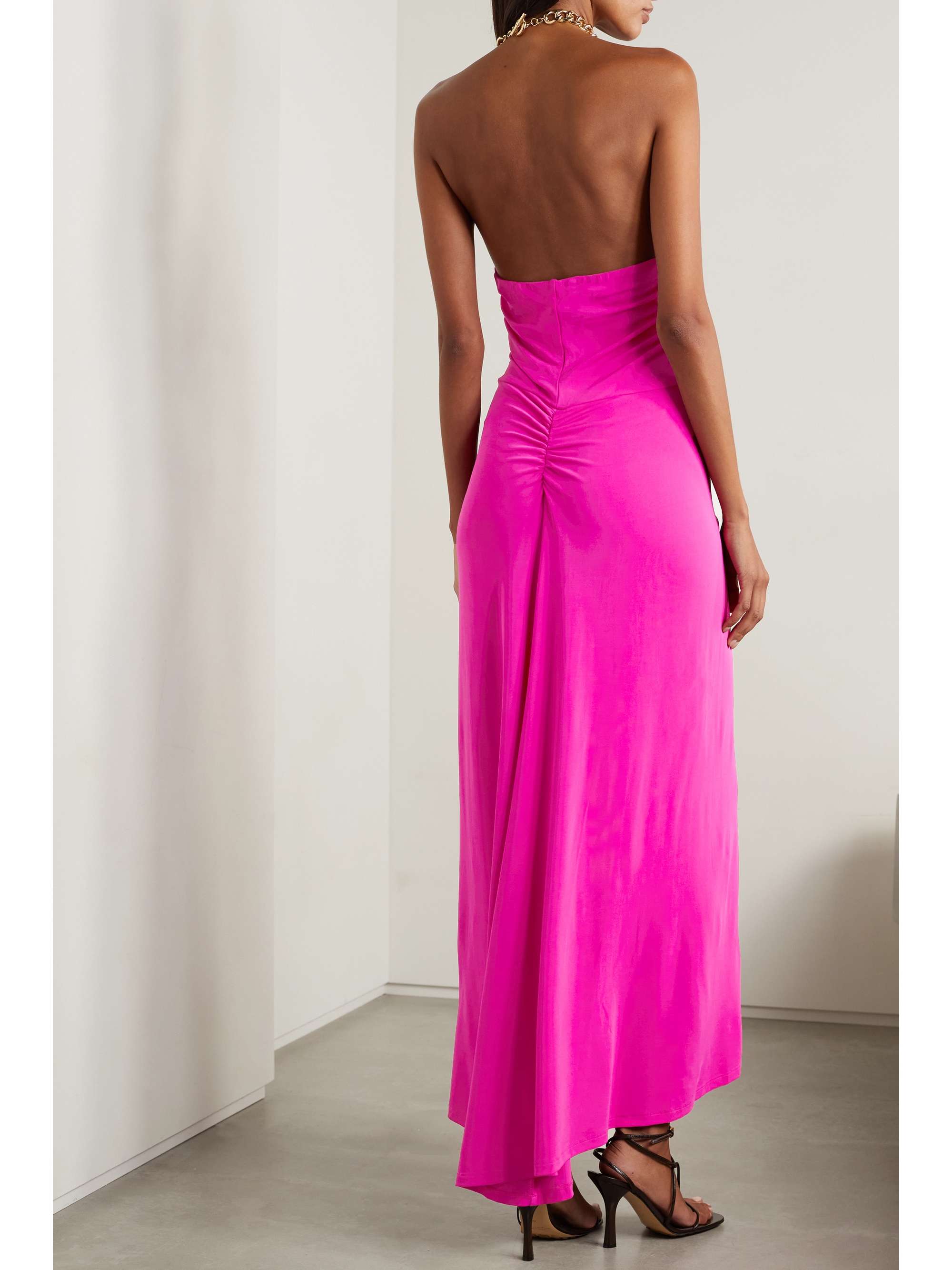 VERONICA BEARD Reze chain-embellished ruched stretch-jersey halterneck maxi dress
