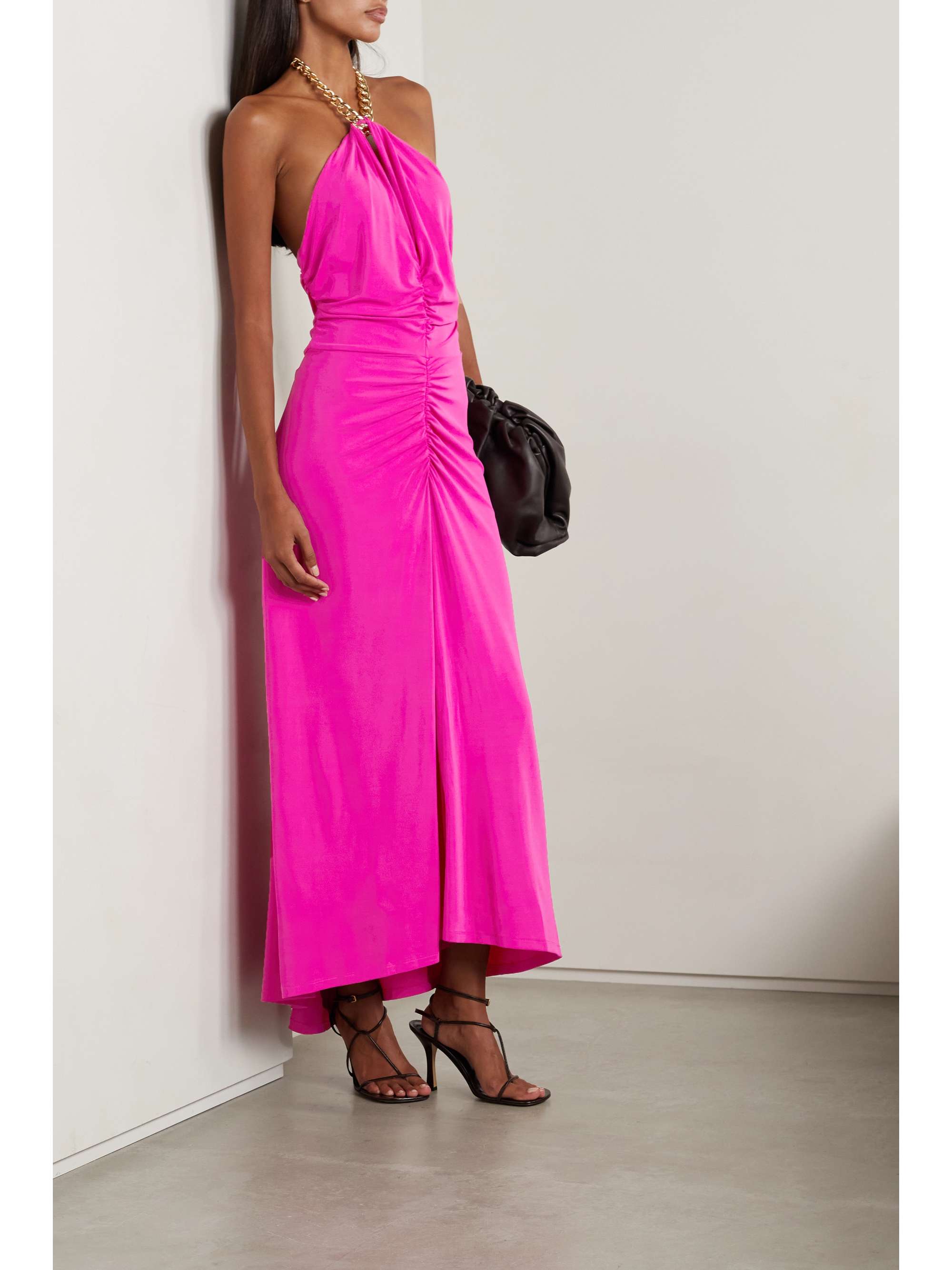 VERONICA BEARD Reze chain-embellished ruched stretch-jersey halterneck maxi dress