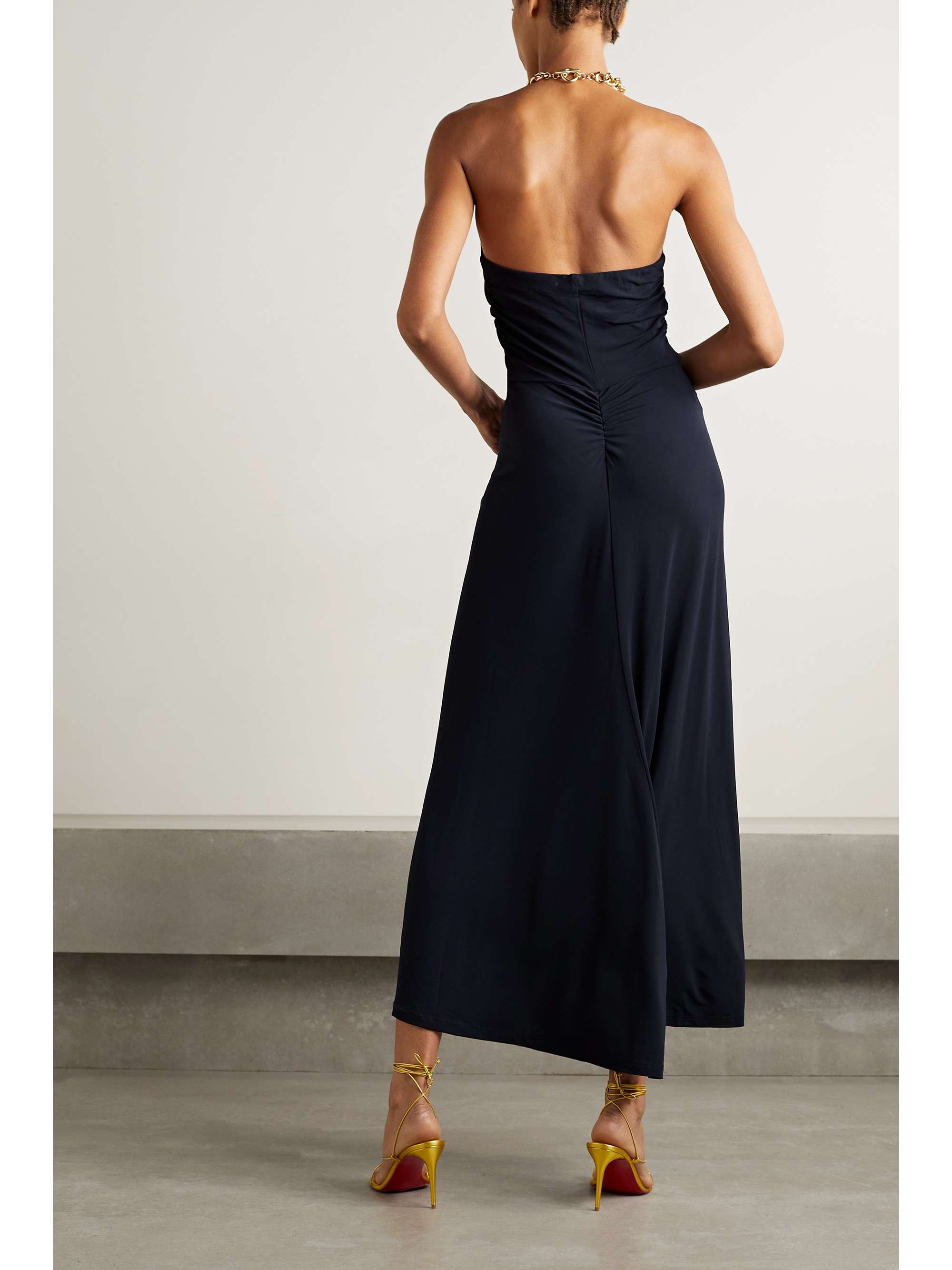 VERONICA BEARD Reze chainembellished ruched stretchjersey halterneck