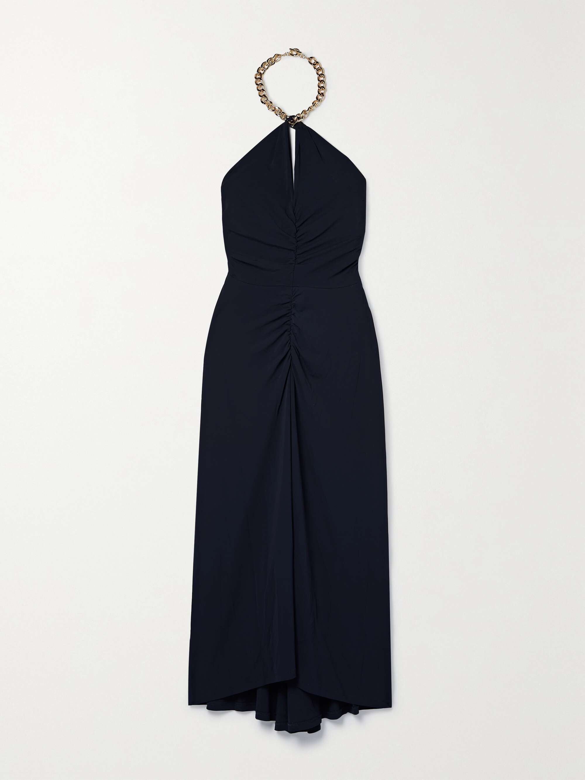 VERONICA BEARD Reze chainembellished ruched stretchjersey halterneck