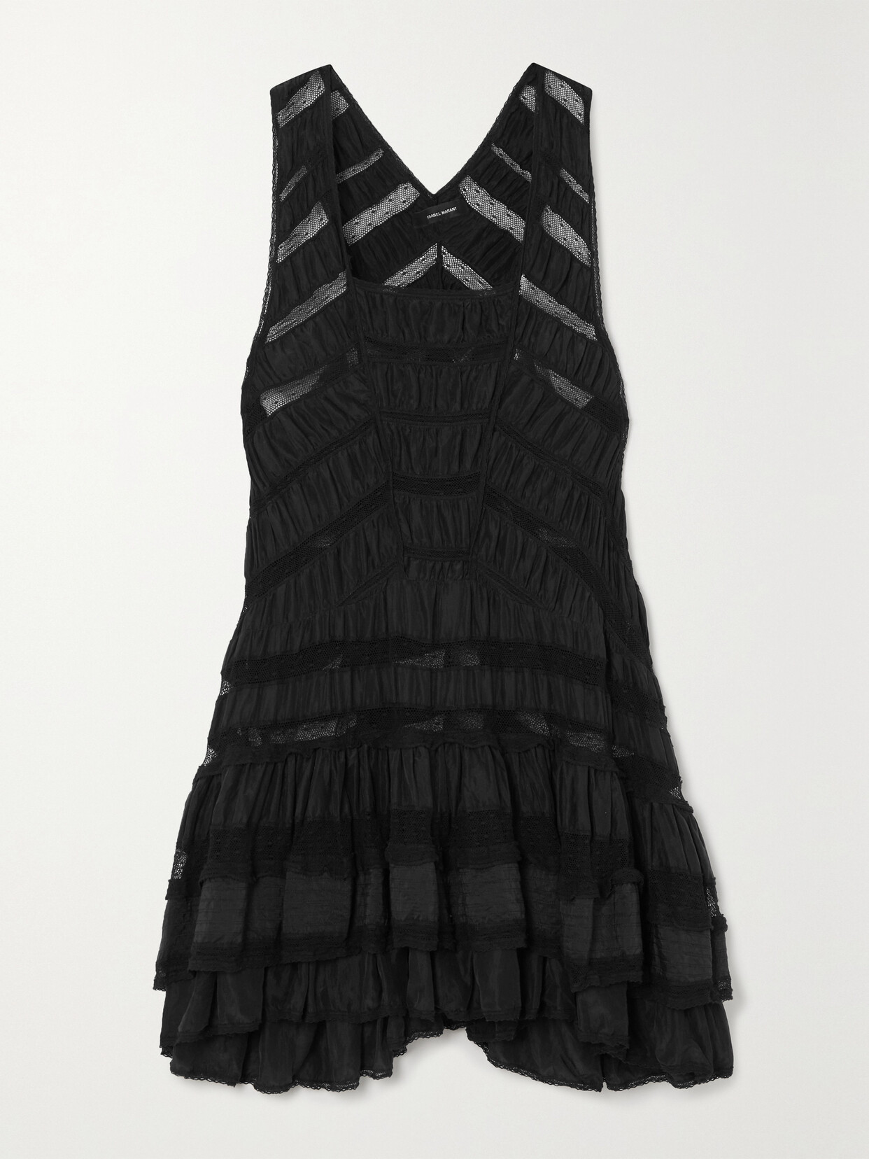 Isabel Marant - Cencia Crocheted Lace-trimmed Ruched Silk Mini Dress - Black