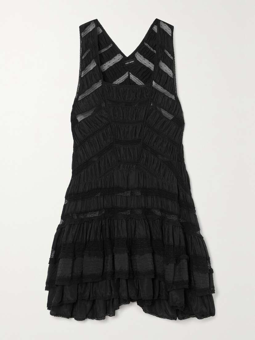Isabel Marant Cencia Crocheted Lace-trimmed Ruched Silk Mini Dress