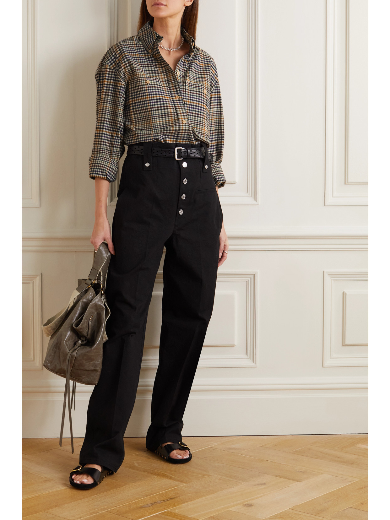 Isabel Marant Rinela Checked Cotton-poplin Shirt In Neutrals