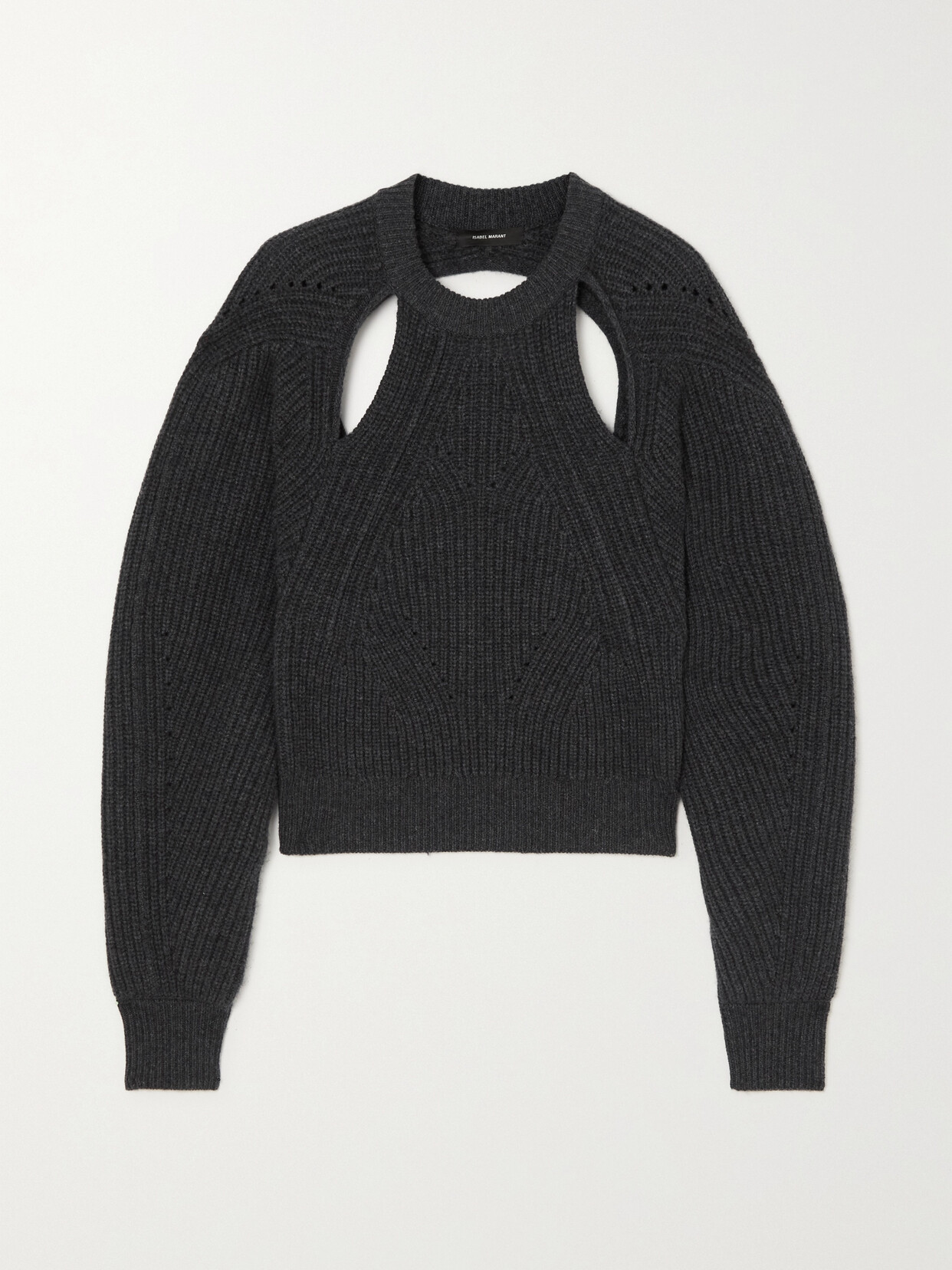 Isabel Marant Palma Cutout Ribbed Wool And Cashmere-blend Sweater - Gray