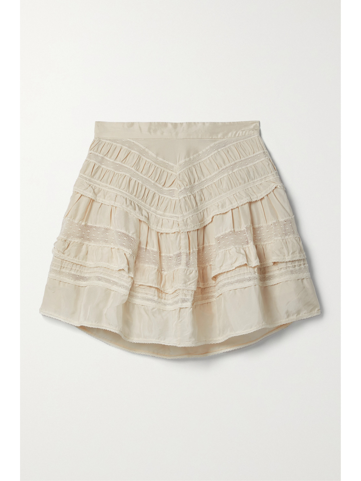 ISABEL MARANT CONSTANCE TIERED CROCHETED COTTON-TRIMMED SILK MINI SKIRT