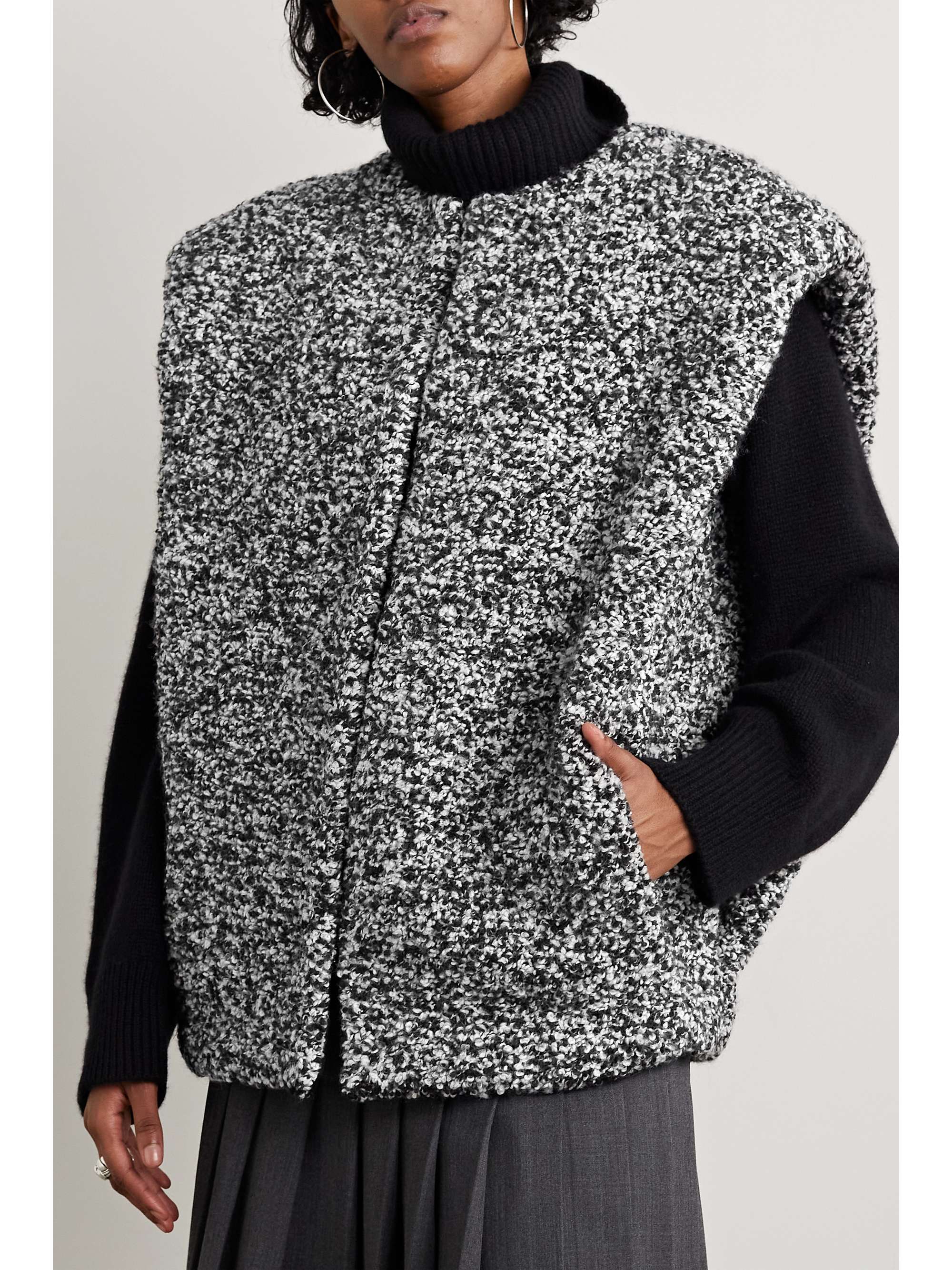 ISABEL MARANT Veste sans manches oversize en bouclé de laine mélangée à finitions en cuir Gwendalia