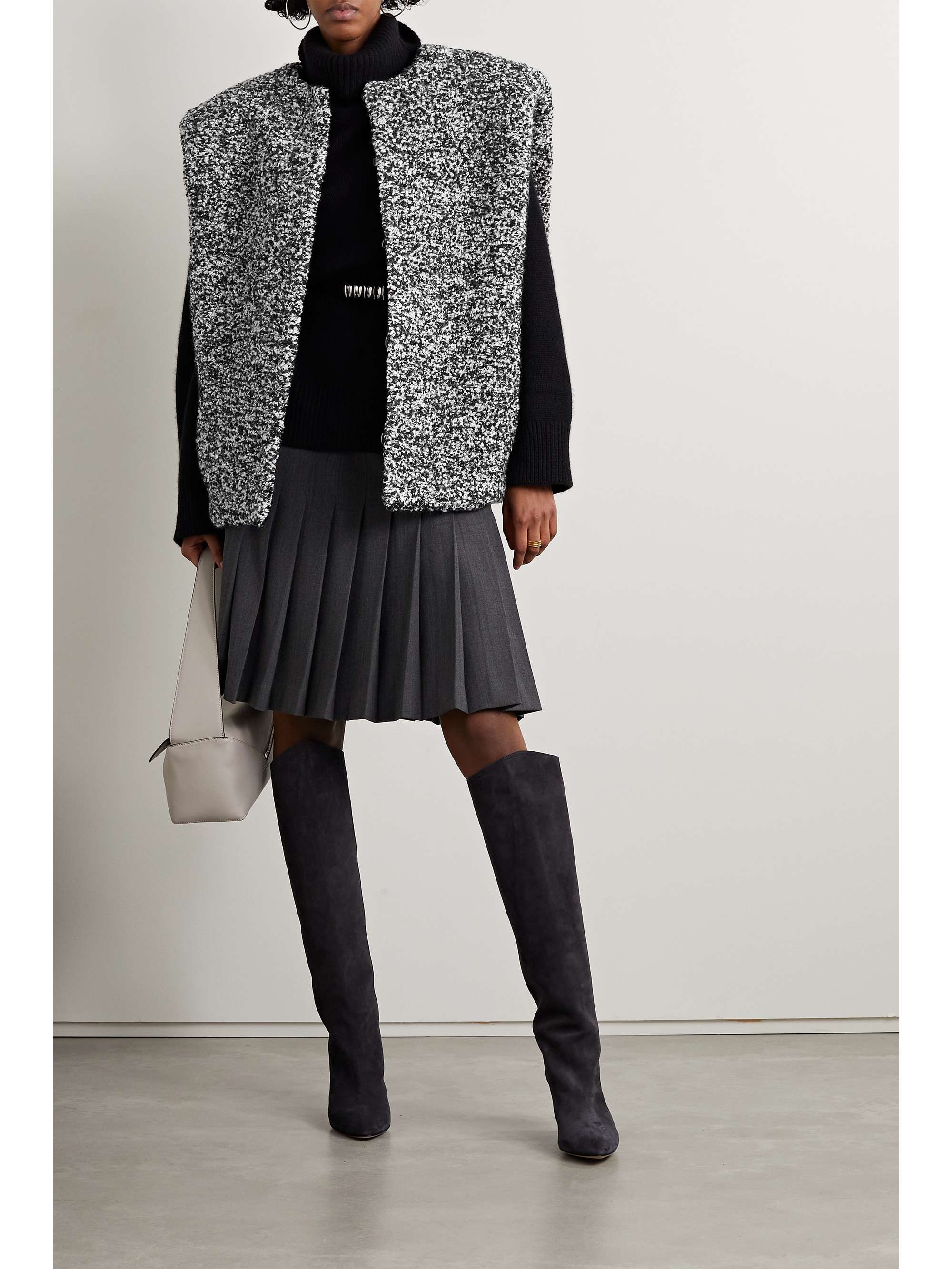 ISABEL MARANT Veste sans manches oversize en bouclé de laine mélangée à finitions en cuir Gwendalia