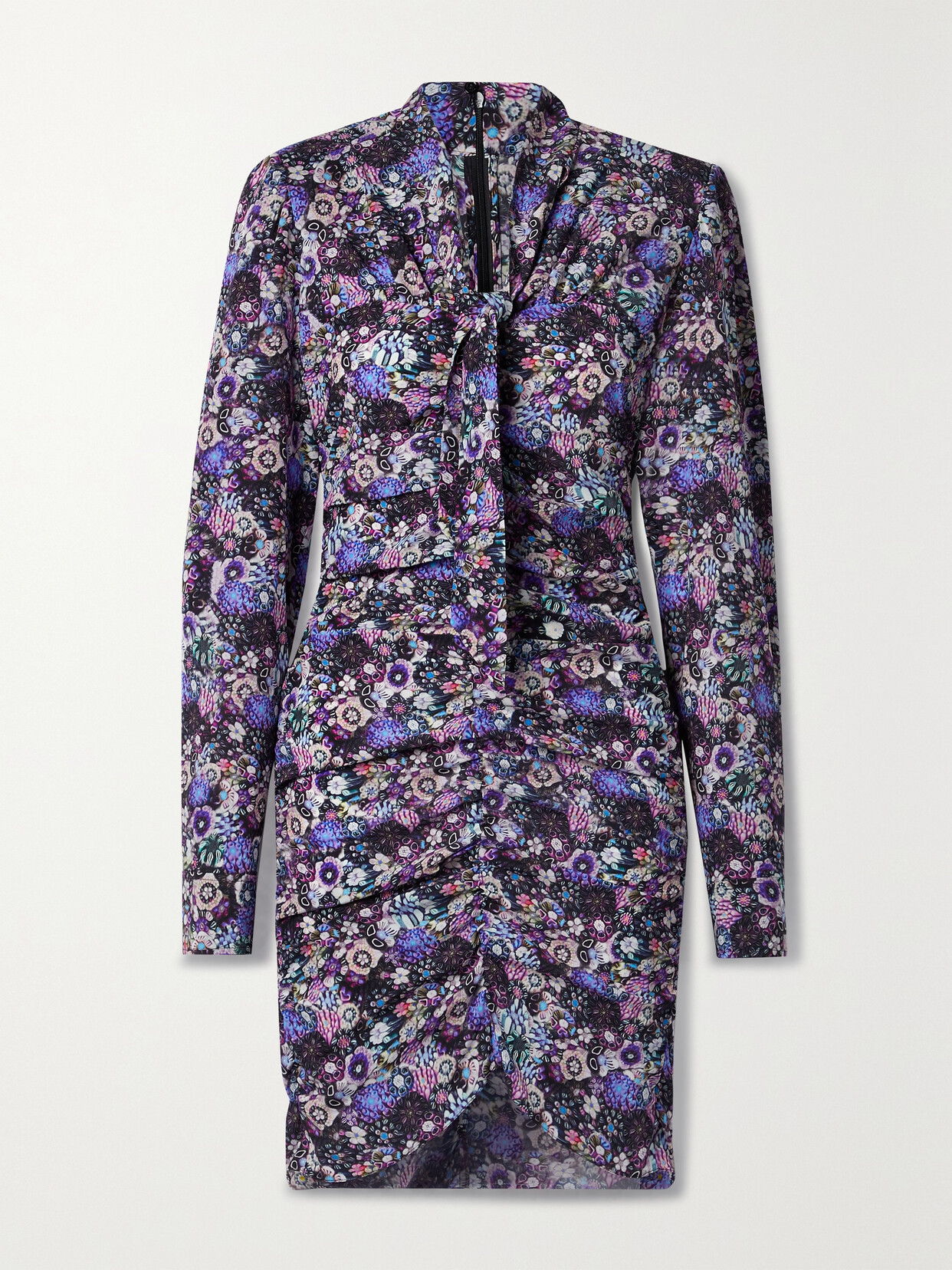 Isabel Marant - Sandrine Tie-neck Ruched Floral-print Silk-blend Crepe Mini Dress - Purple 22 Awaiting product image
