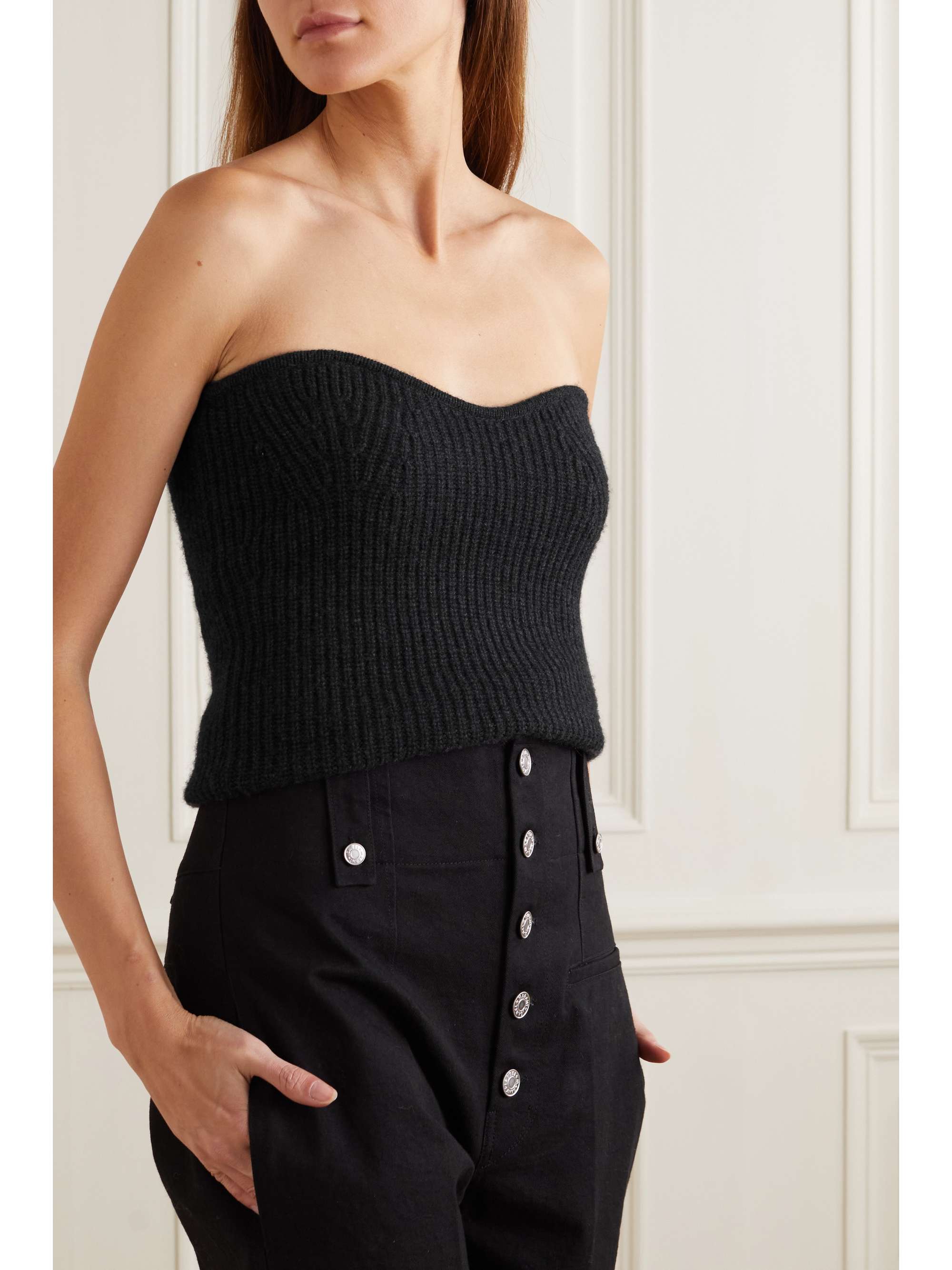ISABEL MARANT Blaze strapless ribbed wool and cashmere-blend top