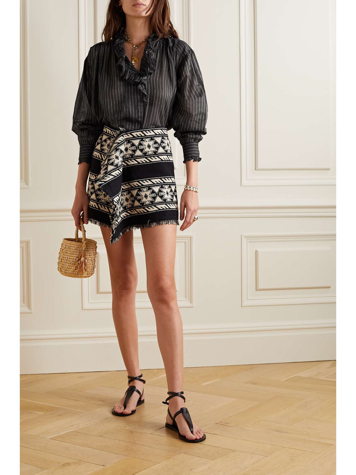 Black Ruffled striped cottonvoile shirt ISABEL MARANT ÉTOILE NETA