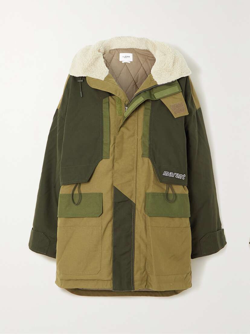 Marant Étoile Gane Oversized Hooded Color-block Faux Shearling-trimmed Shell Parka
