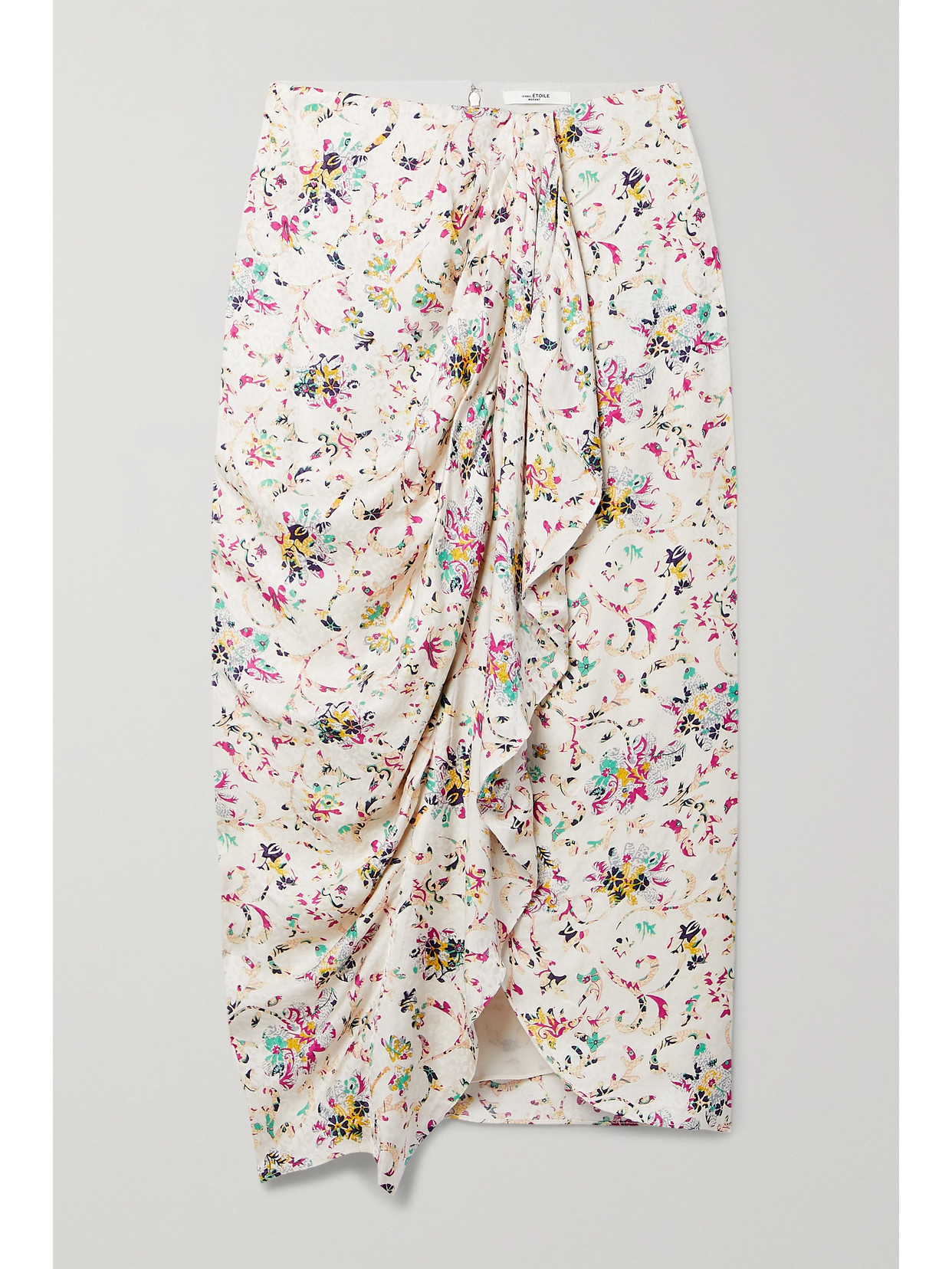 Isabel Marant Étoile Berthe Draped Floral-print Jacquard Midi Skirt In Ecru