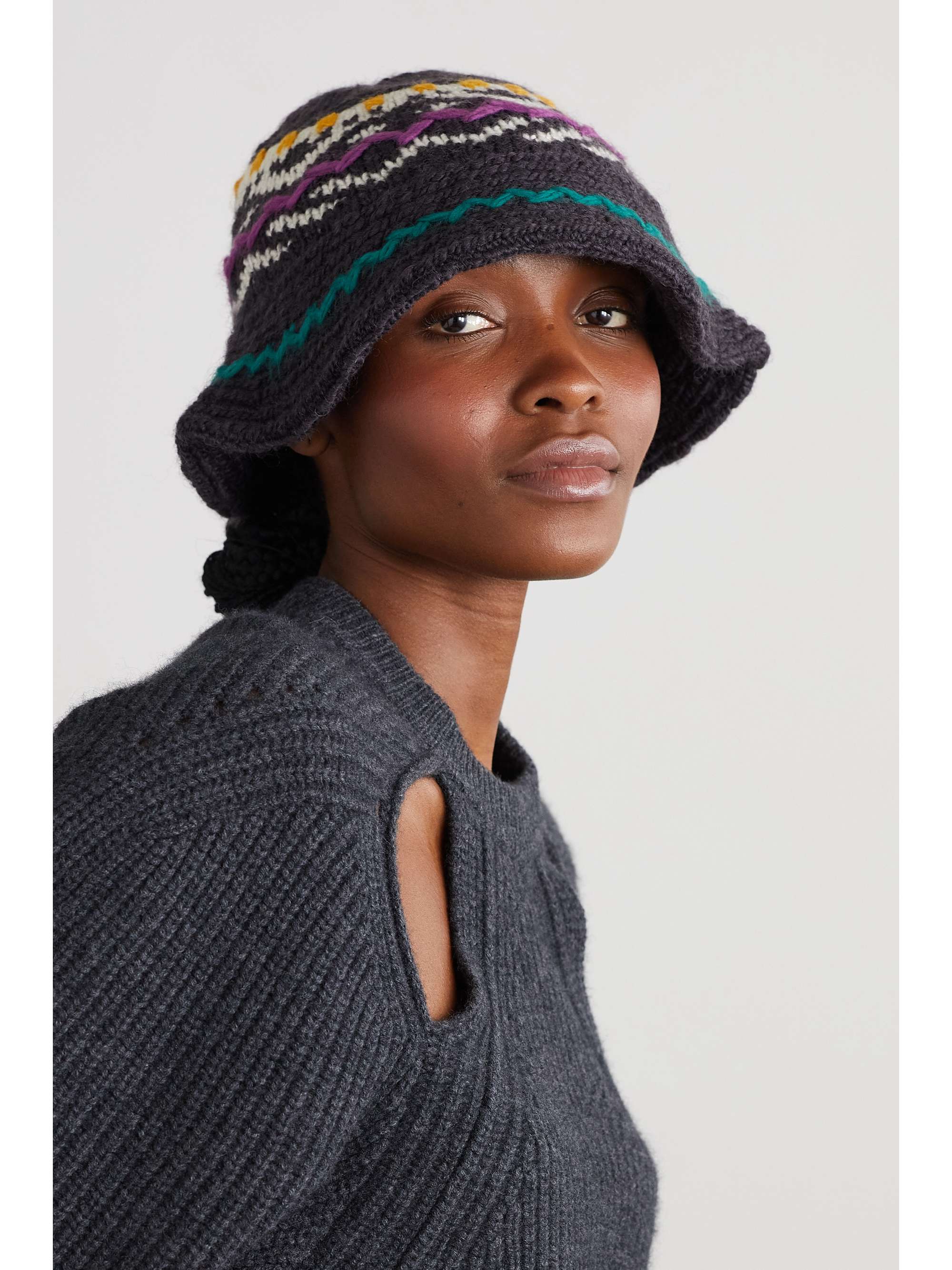 ISABEL MARANT Galvin embroidered jacquard-knit alpaca-blend bucket hat