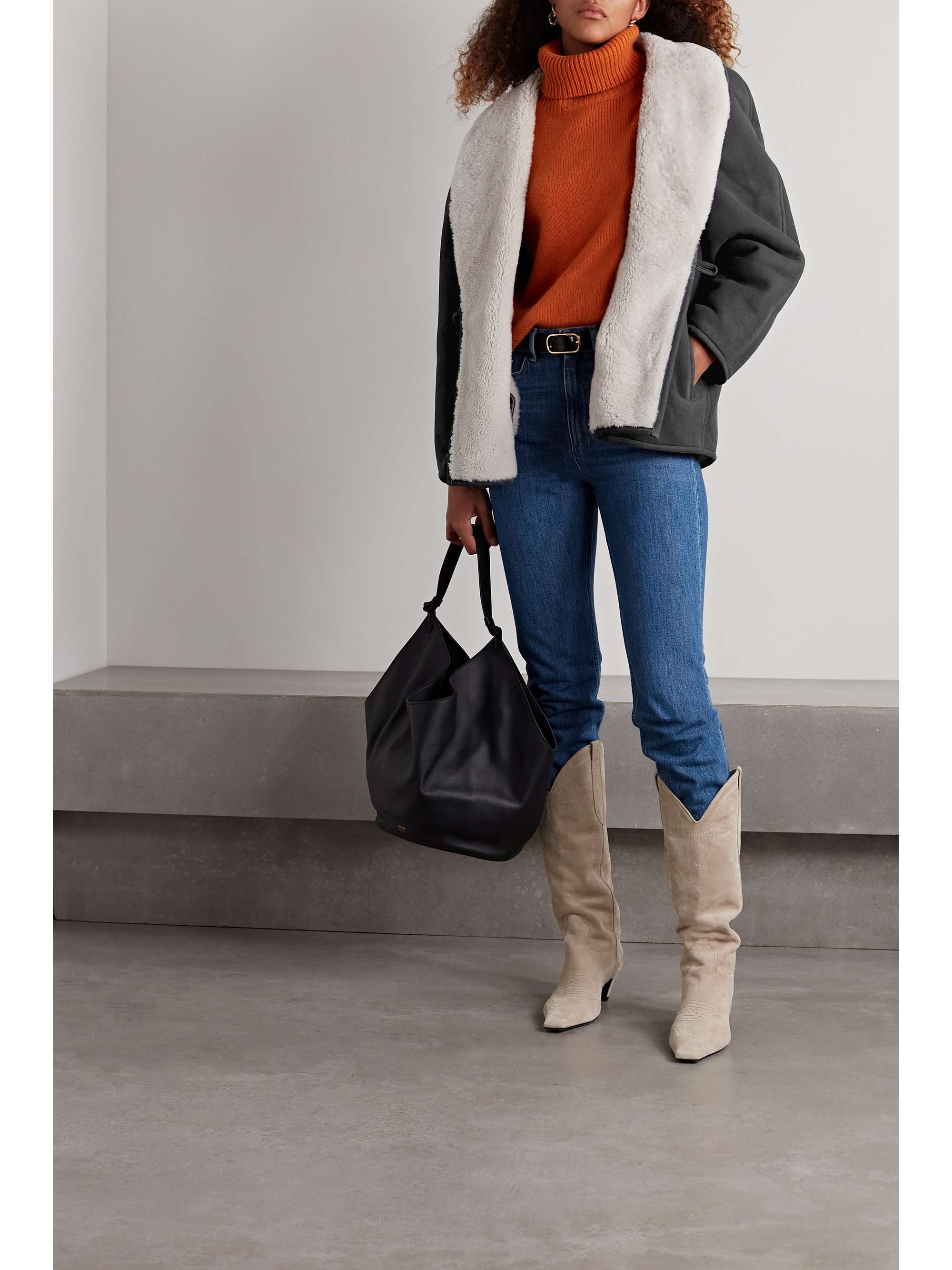 Black Abenila suede and shearling coat 