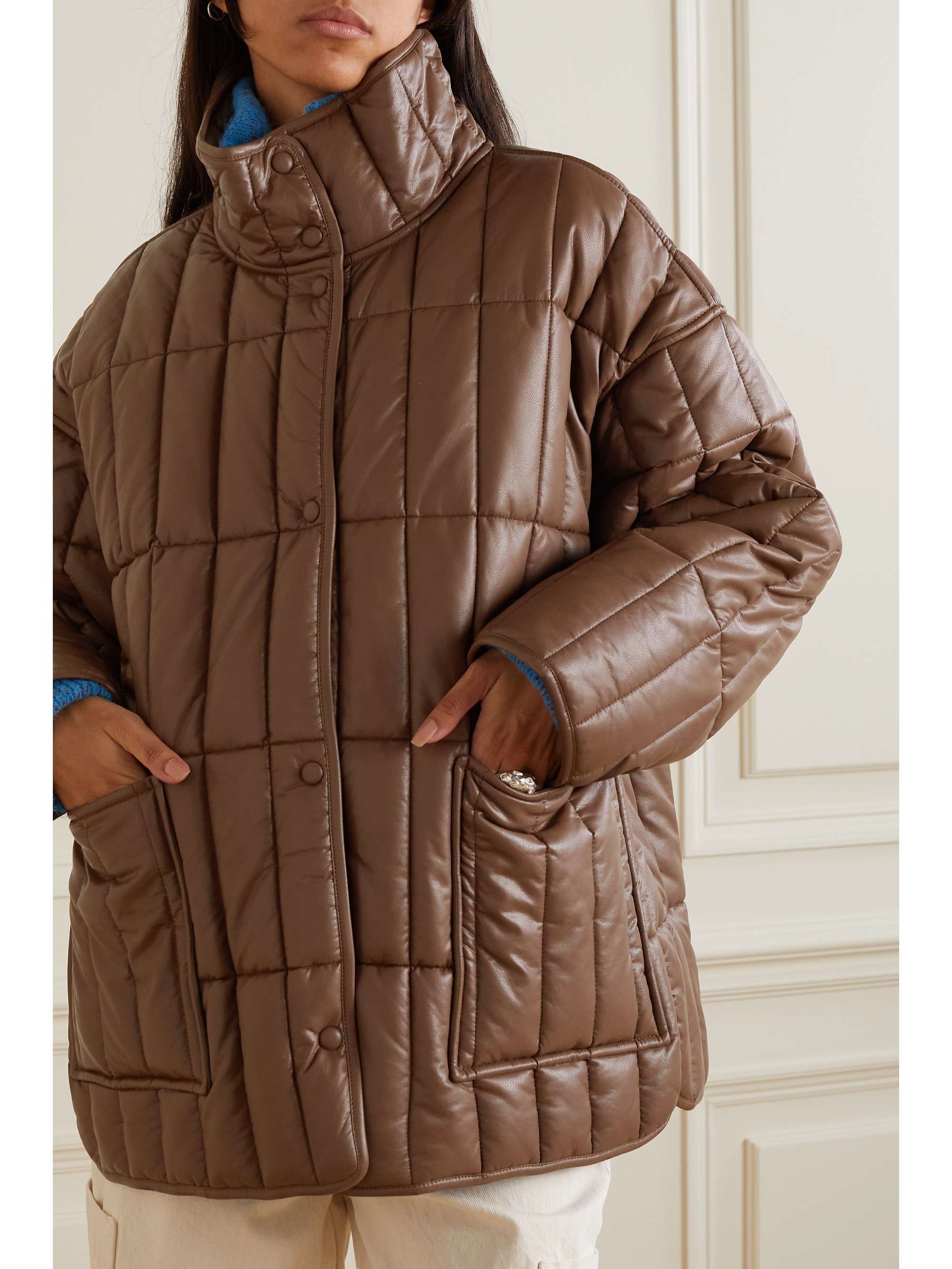 STAND STUDIO Evelina quilted padded vegan leather jacket NETAPORTER