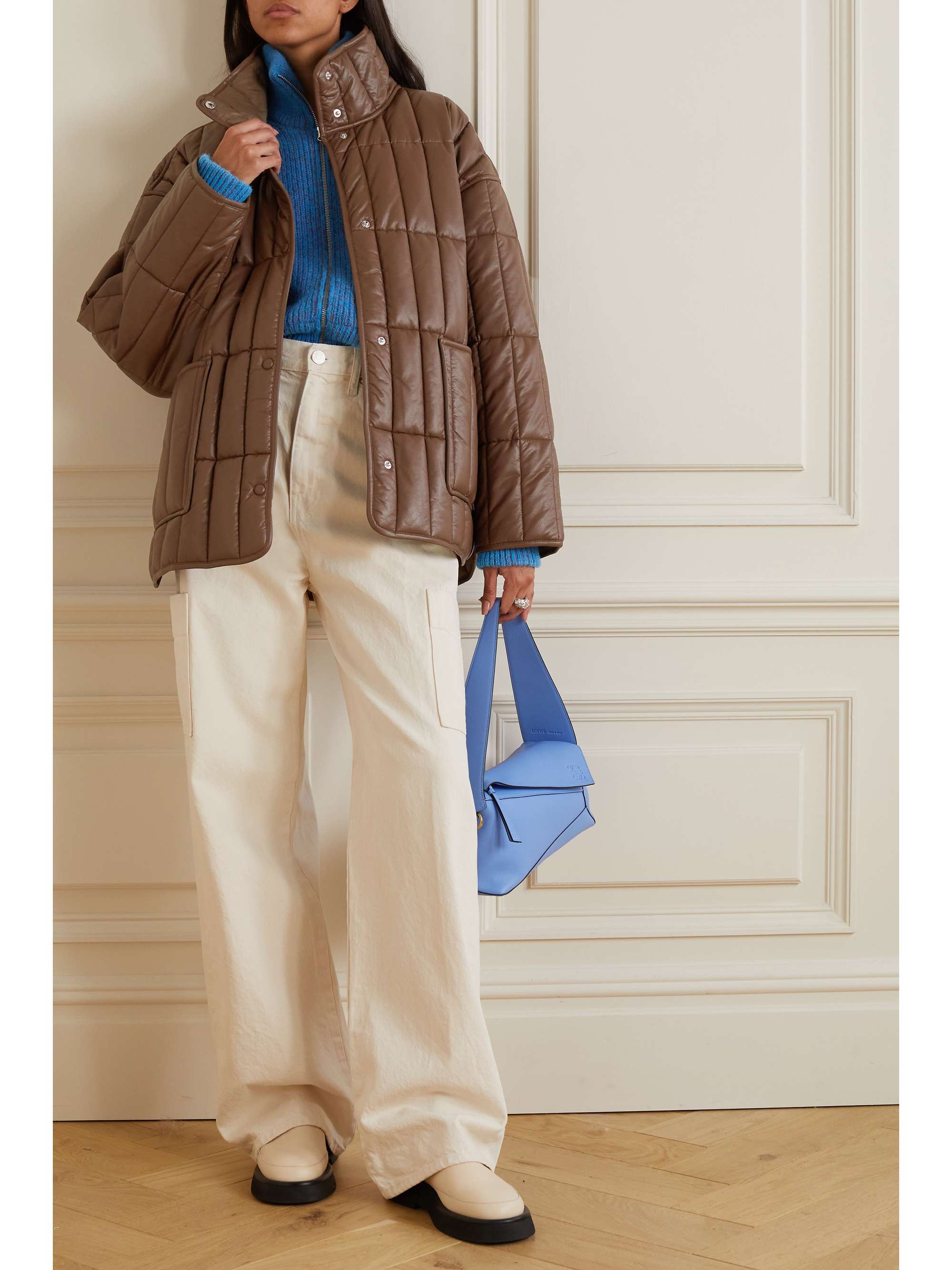 STAND STUDIO Evelina quilted padded vegan leather jacket NETAPORTER