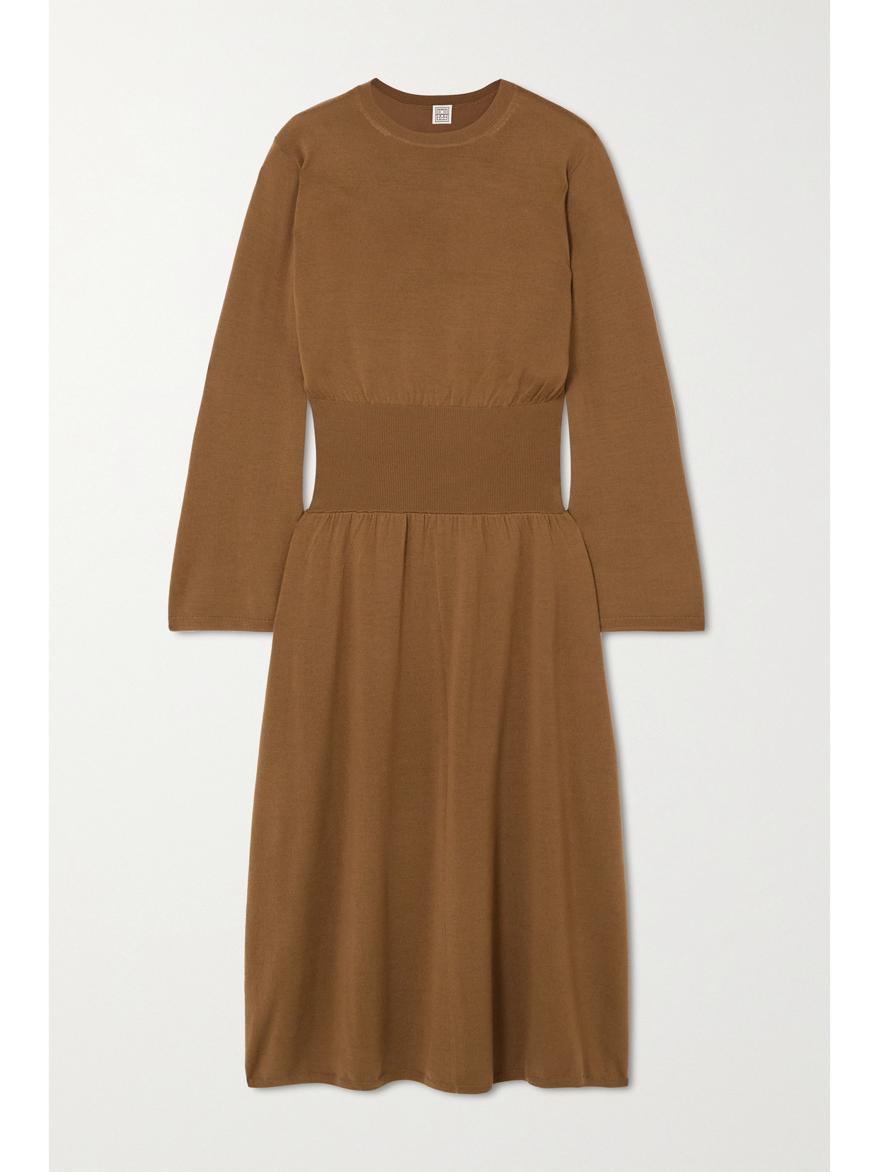 Totême Long-sleeved Wool Dress In Brown